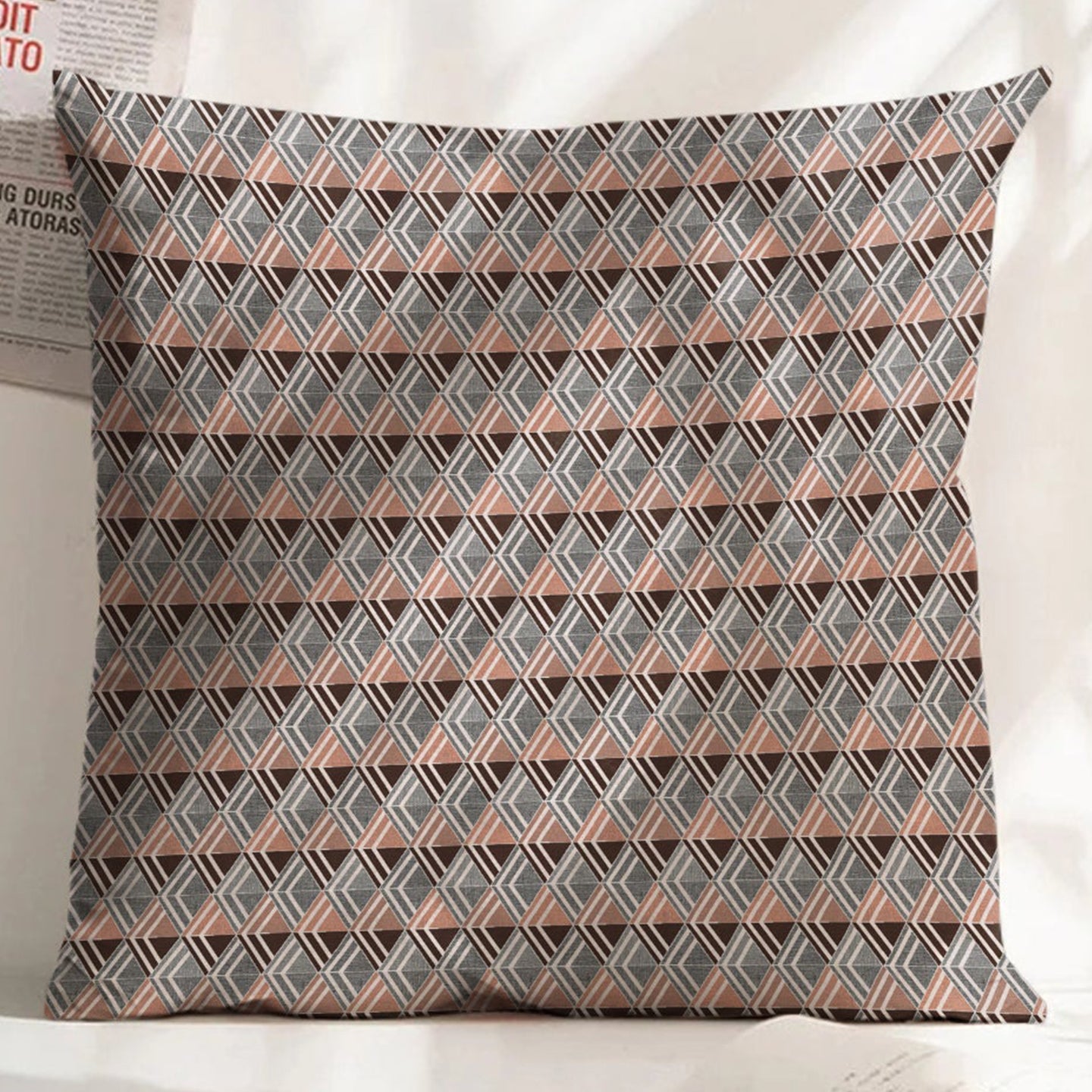 ILLUSION MULTI TRIANGLE DIGITAL PRINTED CUSHION COVER TERRACOTTA/COFFEE (Pack of 2)