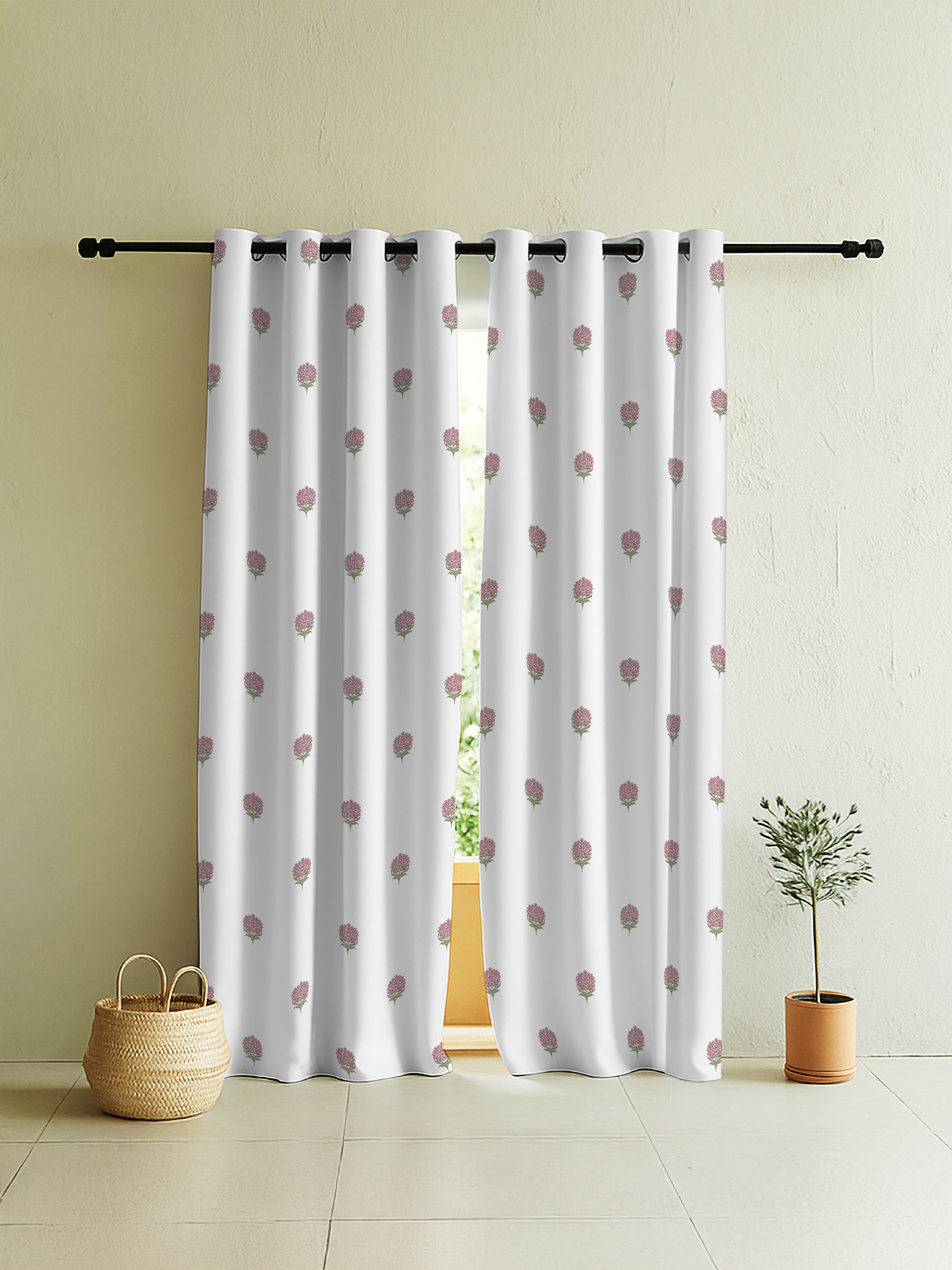 POKHARA MATTY LIGHT PINK PRINTED ROOM DARKENER/100% BLACKOUT CURTAIN