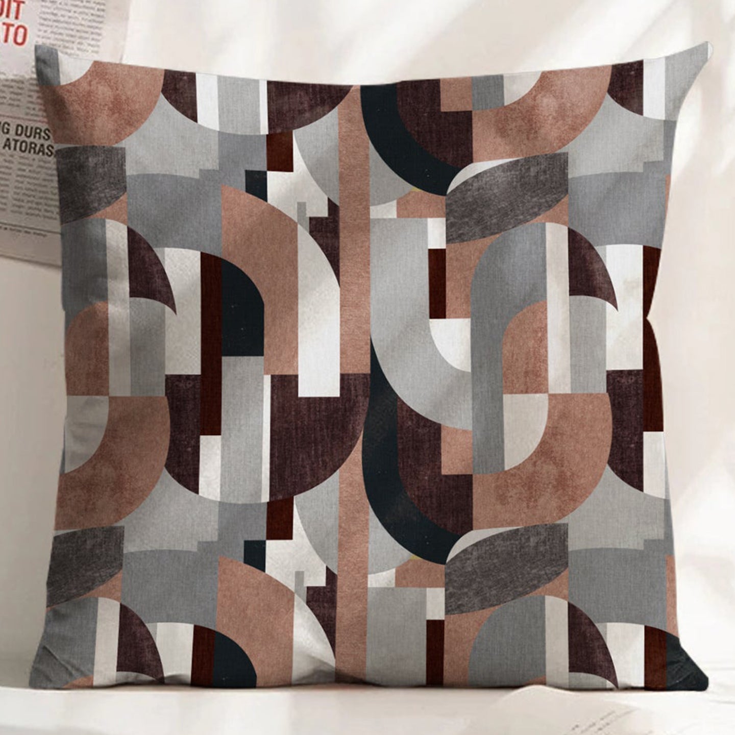 ILLUSION CURVES DIGITAL PRINTED CUSHION COVER BROWN/GREY (Pack of 2)