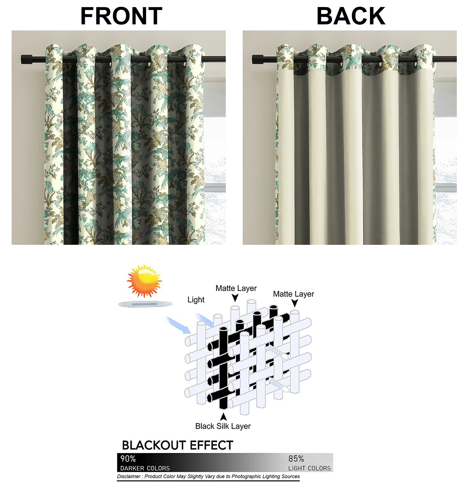 WOODLAND BIRDS BEIGE GREEN BLACKOUT CURTAINS