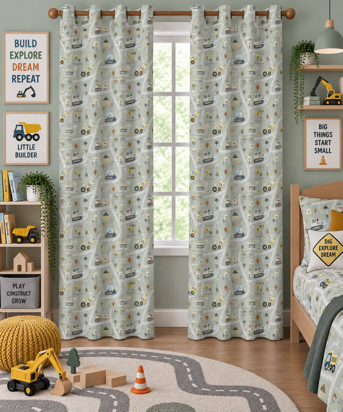 Construction Crew Printed Curtain