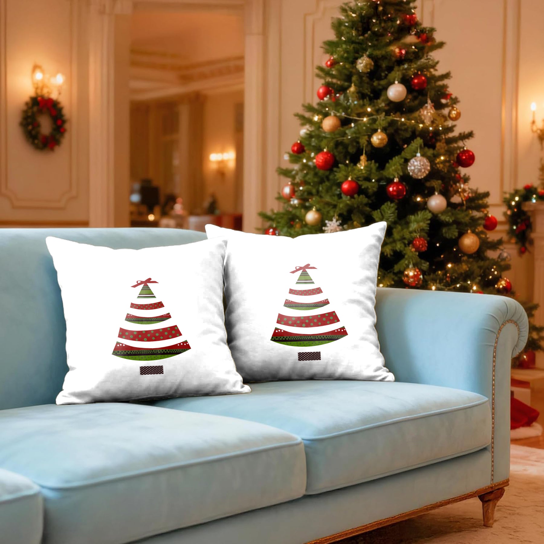 CHRISTMAS FESTIVE STRIPED TREE CUSHION COVER (Pack of 2)