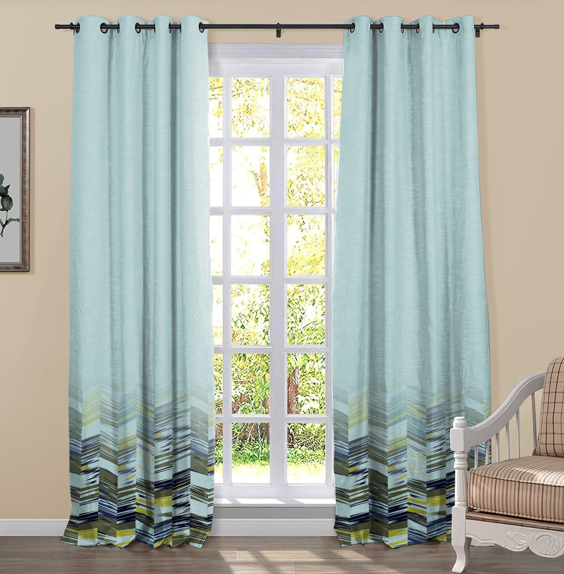 WELLINGTON BLACKOUT CURTAINS SKYBLUE/YELLOW