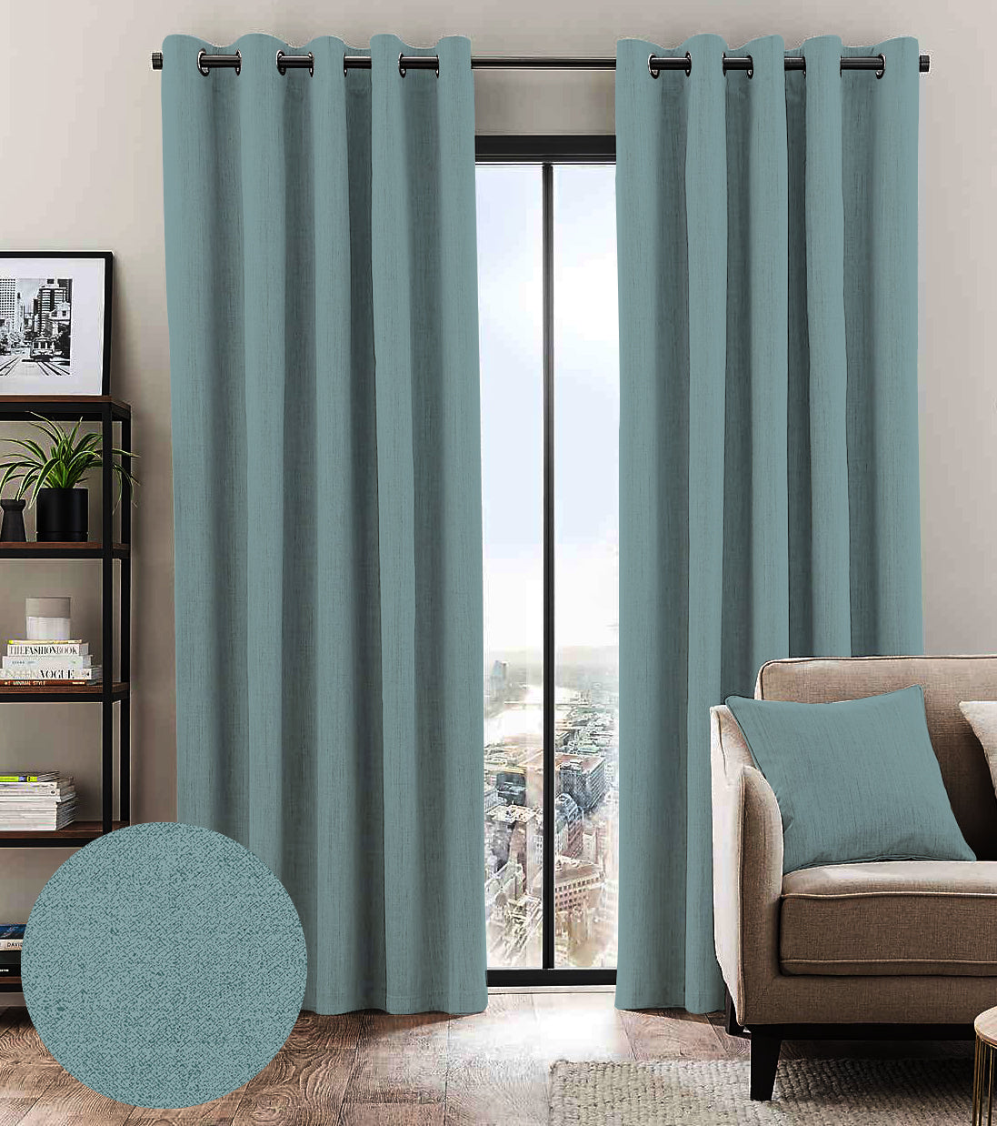 BROOKE TEAL PRINTED BLACKOUT CURTAINS