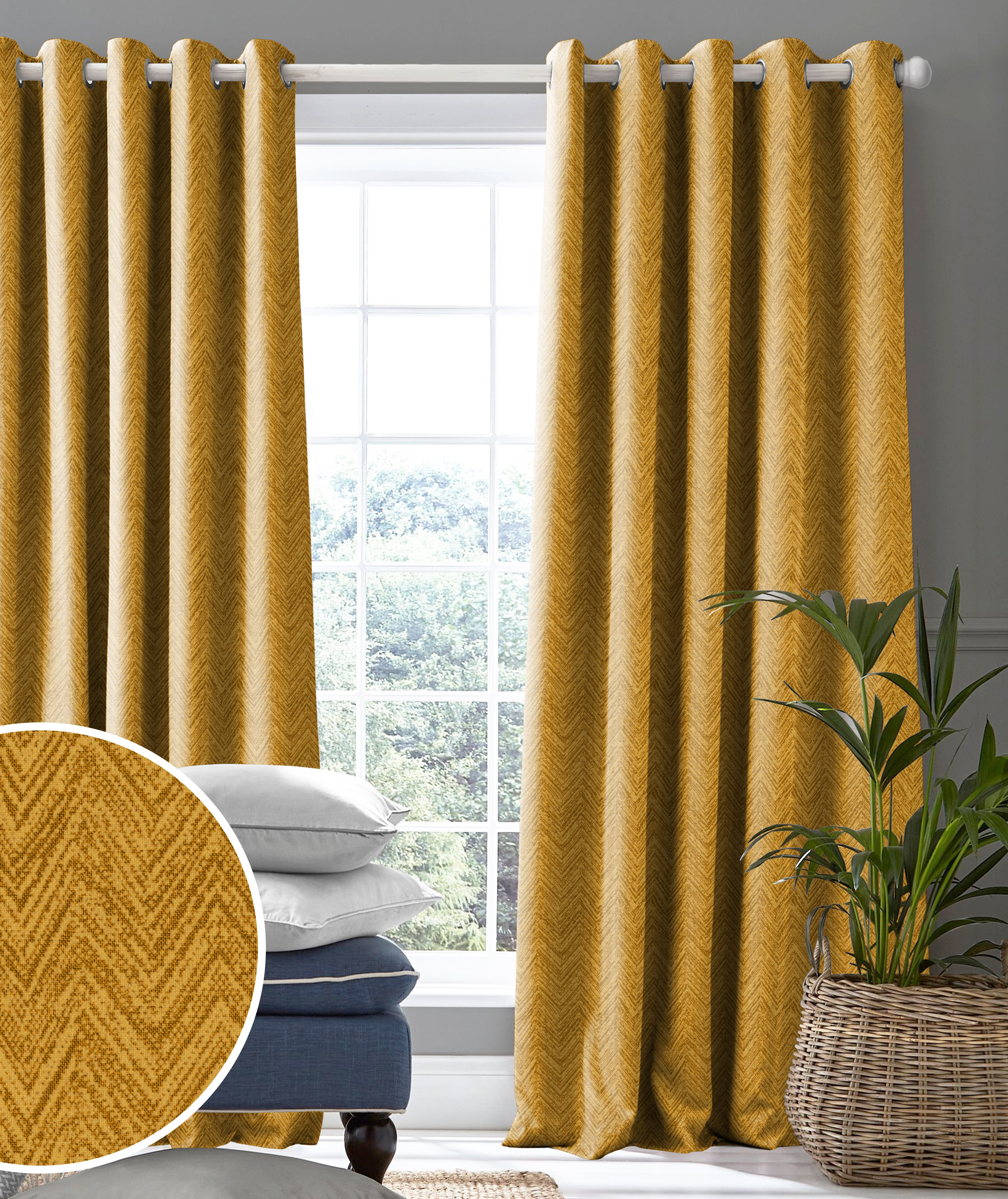 SONORA DARK MUSTARD PRINTED BLACKOUT CURTAIN