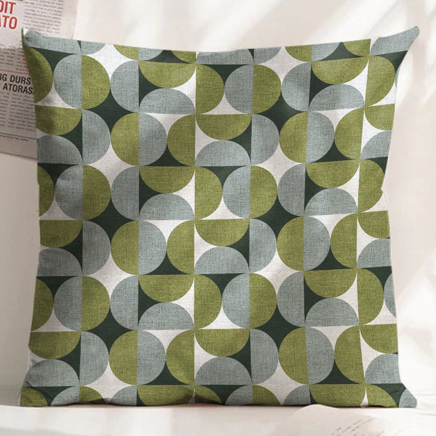 ILLUSION CIRCLE DIGITAL PRINTED CUSHION COVER OLIVE/GREY (Pack of 2)