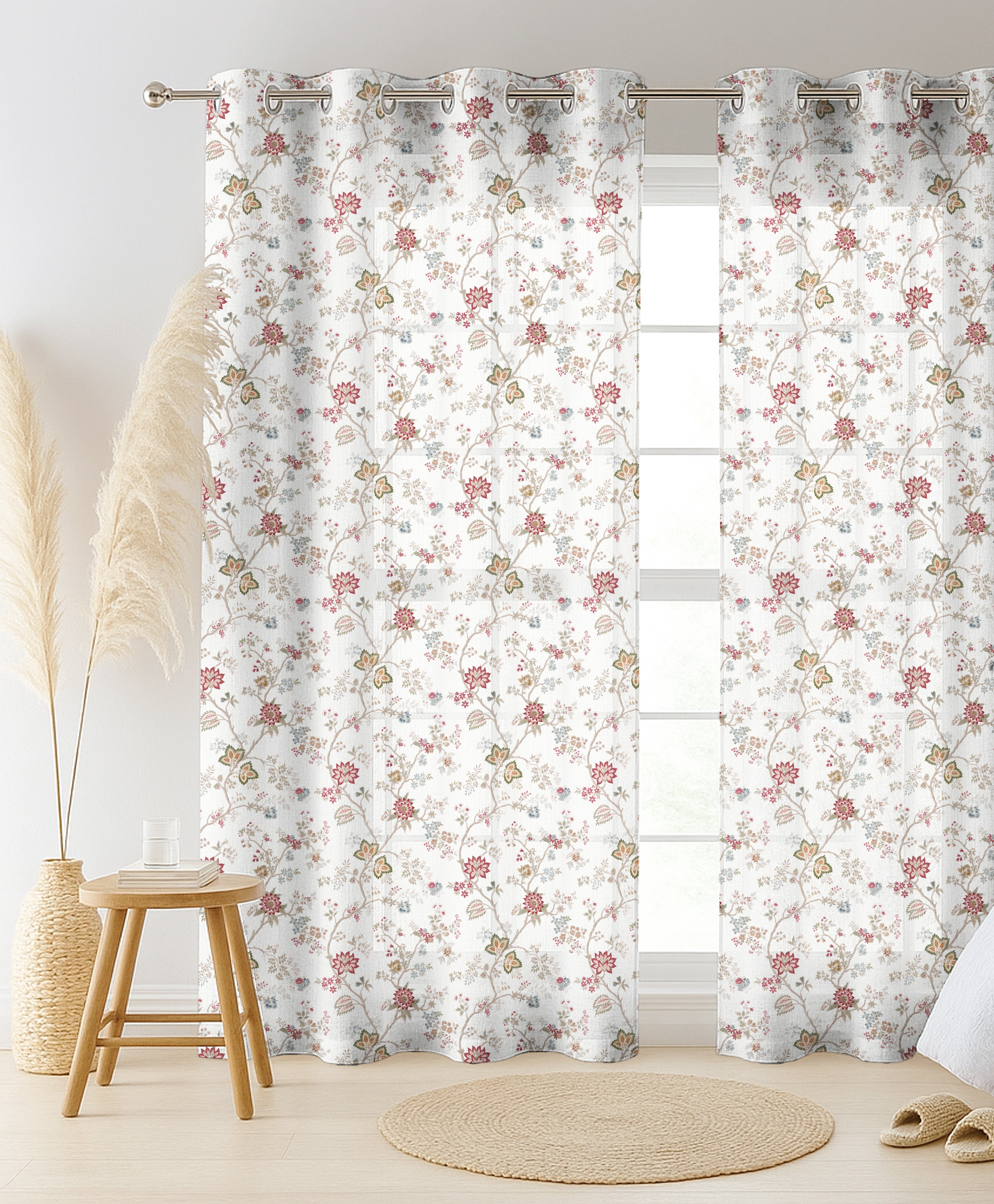 CALI MAROON LINEN PRINTED SHEER CURTAIN