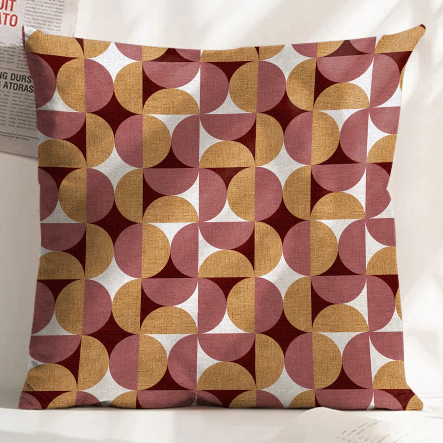 ILLUSION CIRCLE DIGITAL PRINTED CUSHION COVER CAMEL/PINK (Pack of 2)