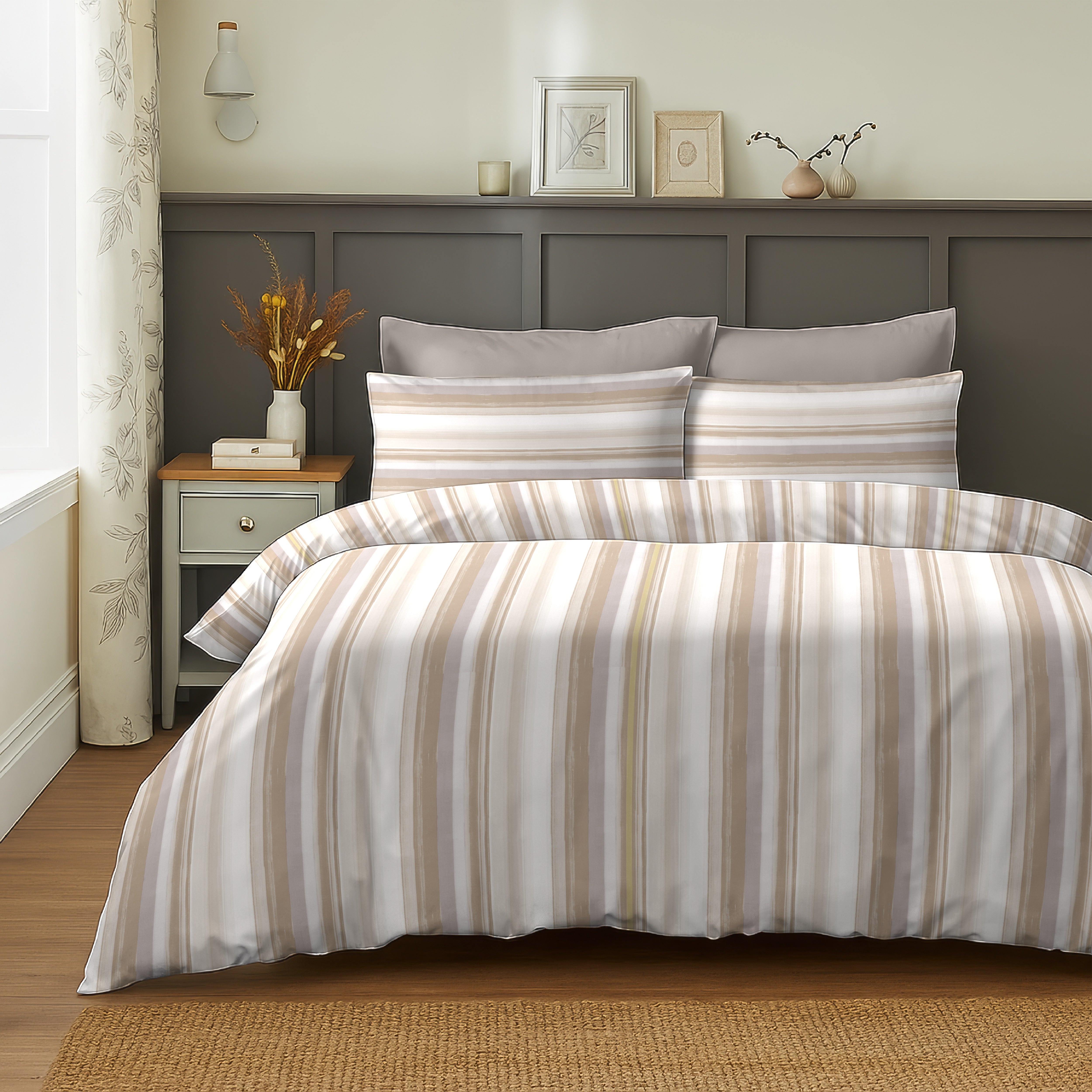 ALVIN STRIPES COFFEE BEDSHEET WITH PILLOWCOVER