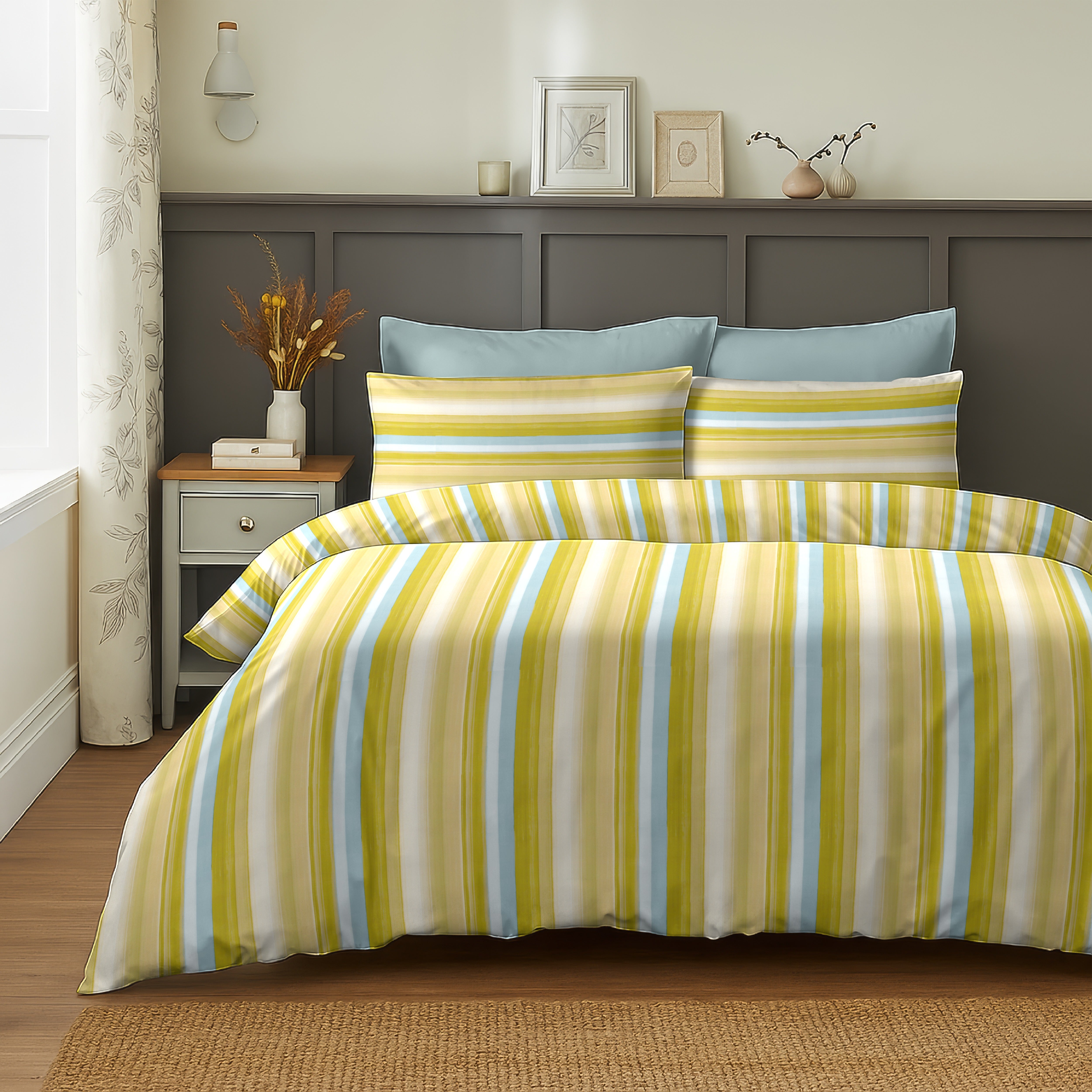 ALVIN STRIPES LEMON BEDSHEET WITH PILLOWCOVER