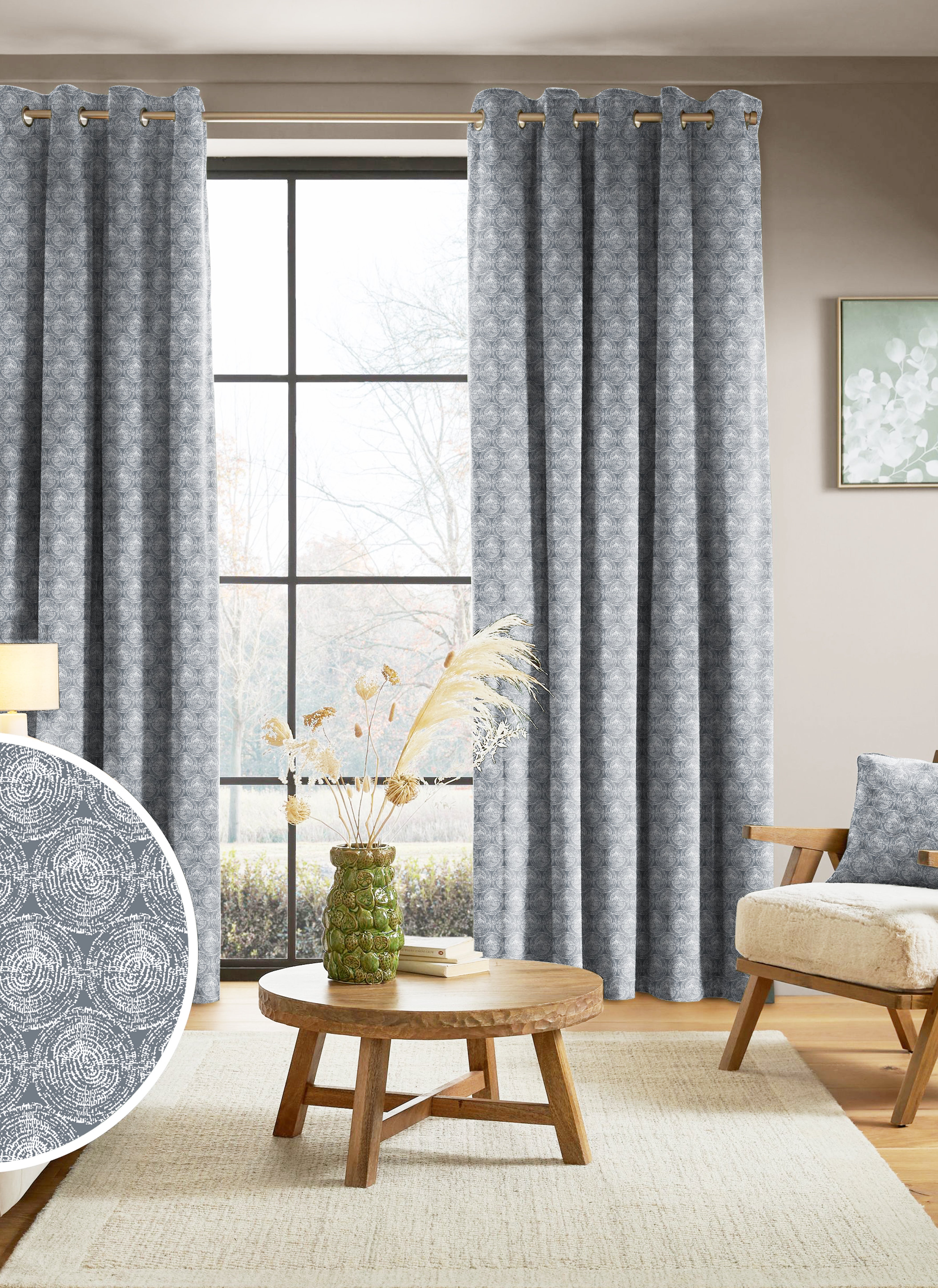 FUSION MEDIUM GRAY PRINTED CURTAIN