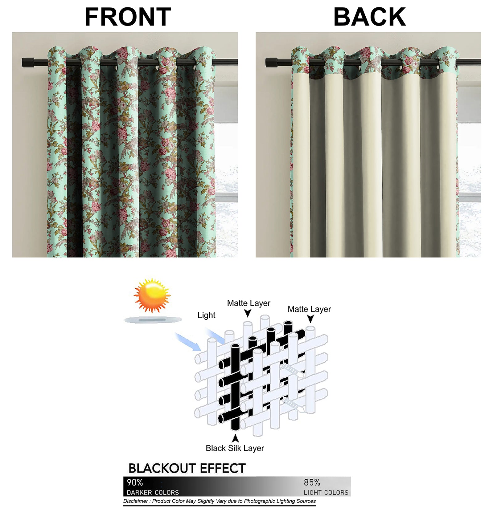 WOODLAND BIRDS SEA GREEN PINK BLACKOUT CURTAIN