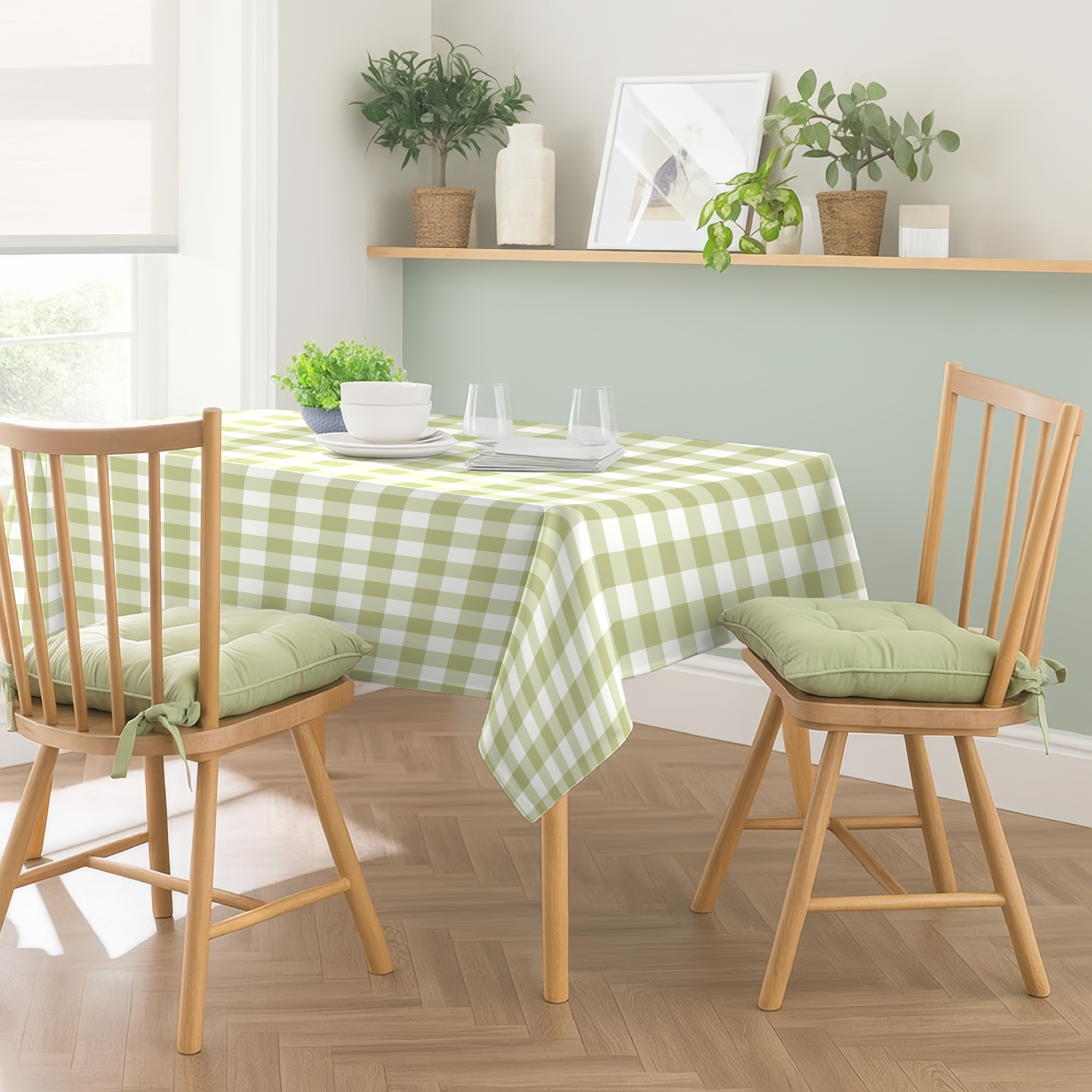 SPRING GALLERY BIG CHECK OLIVE GREEN TABLE CLOTH