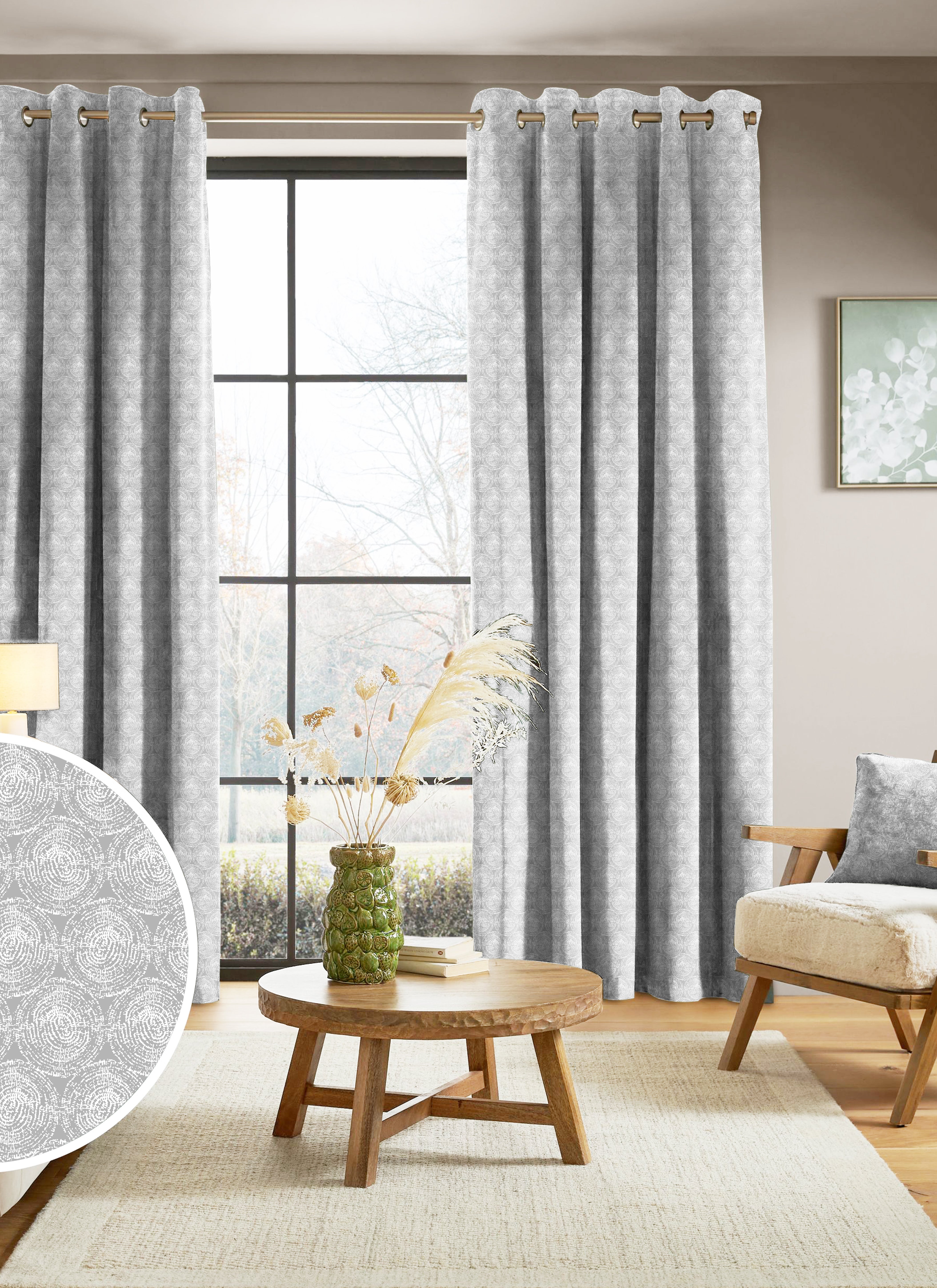FUSION SOFT GRAY PRINTED BLACKOUT CURTAIN
