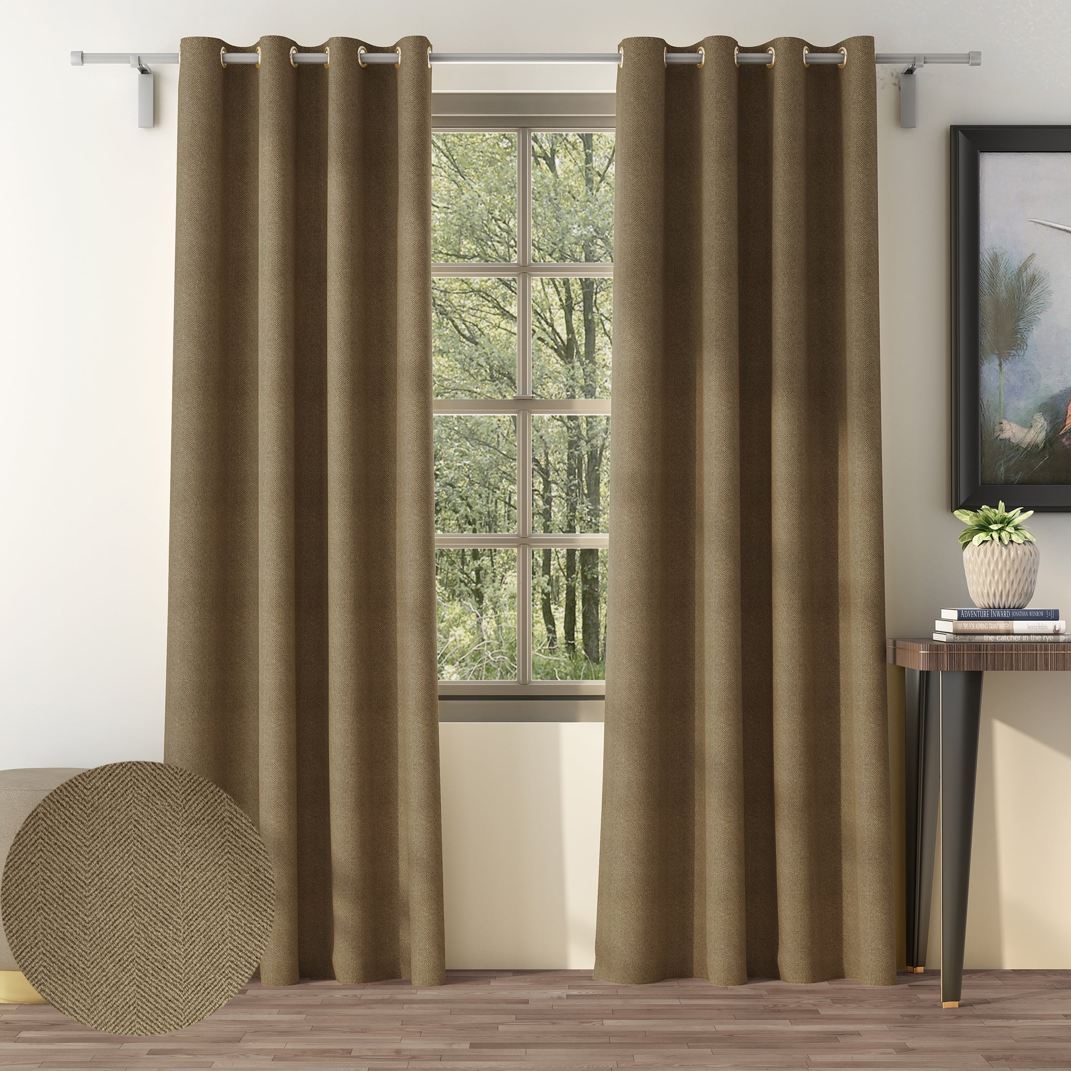 HERRINGBONE COFFEE PRINTED BLACKOUT CURTAIN
