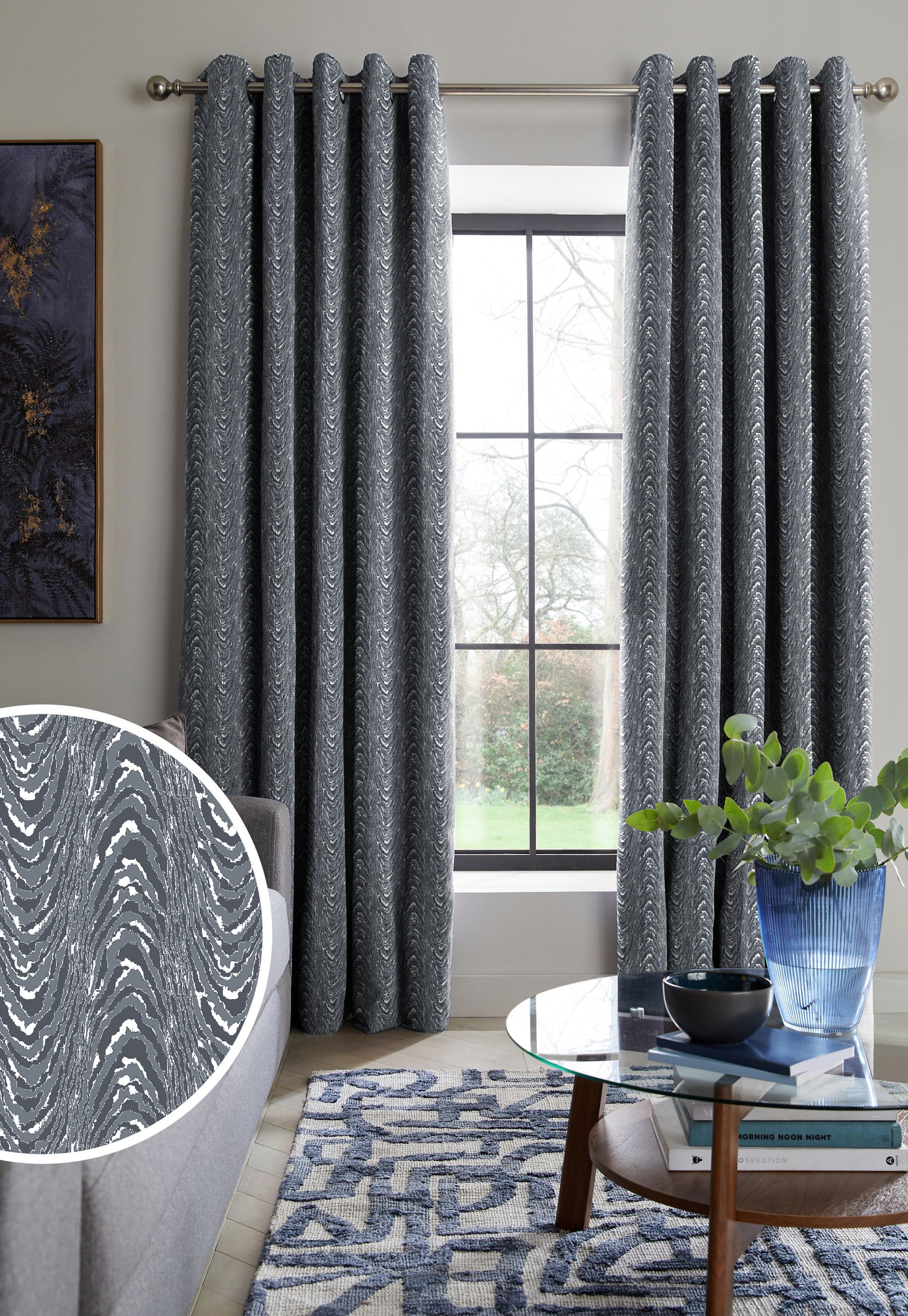 MOIRE STEEL PRINTED BLACKOUT CURTAIN