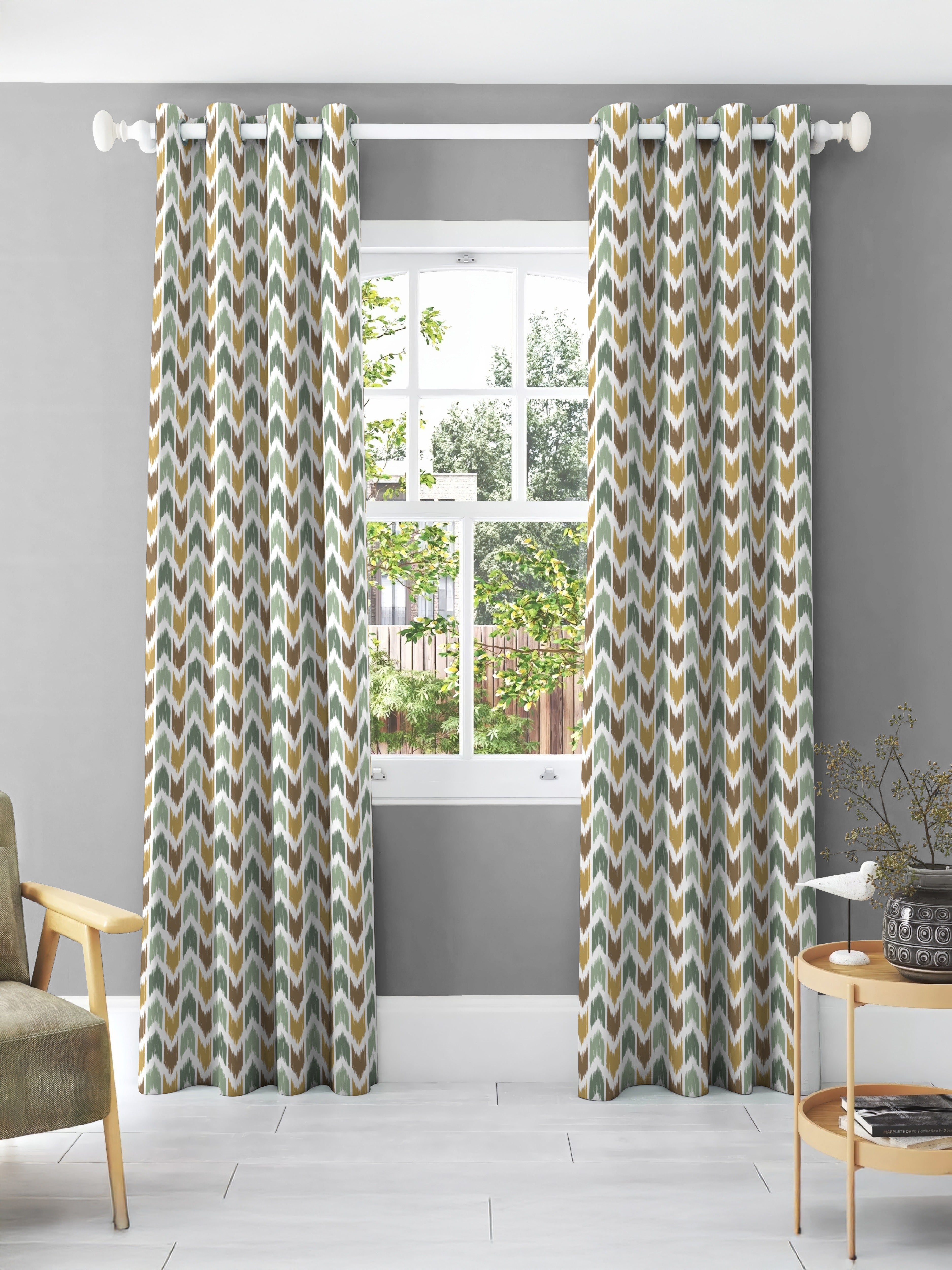 QUINN MATTY KHAKI PRINTED ROOM DARKENER CURTAIN