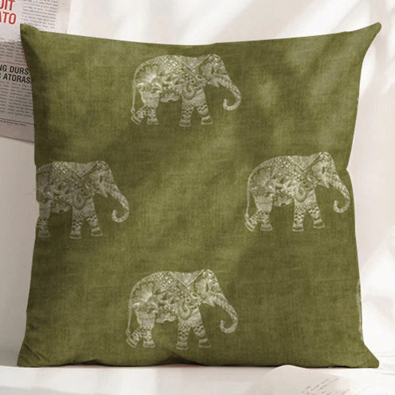 JODHPUR ELEPHANT DIGITAL PRINTED CUSHION COVER OLIVE (Pack of 2)
