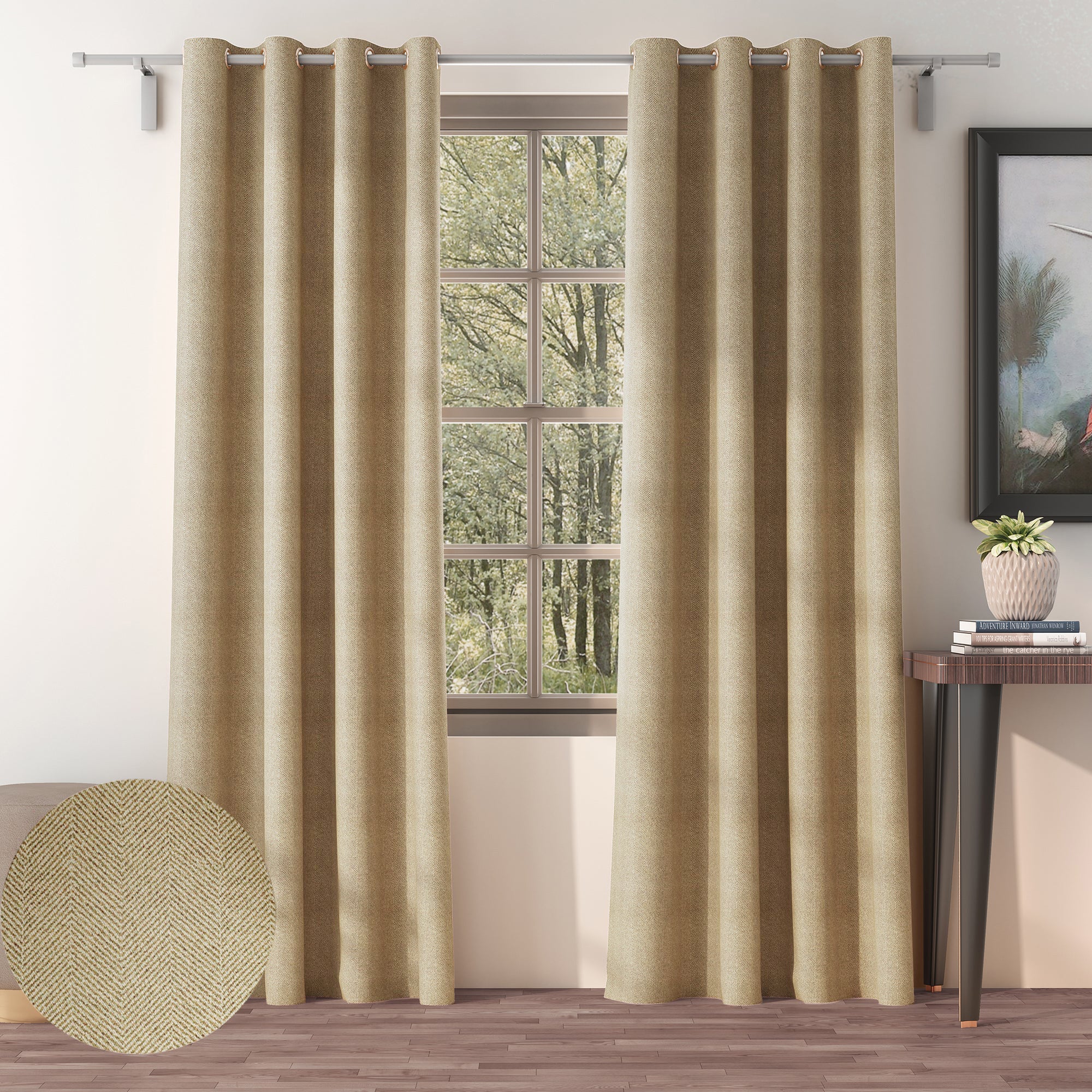HERRINGBONE CHIKU PRINTED BLACKOUT CURTAIN