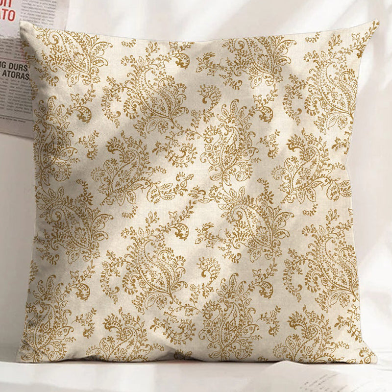 JODHPUR FLOWERS DIGITAL PRINTED CUSHION COVER WHITE AND CAMEL (Pack of 2)