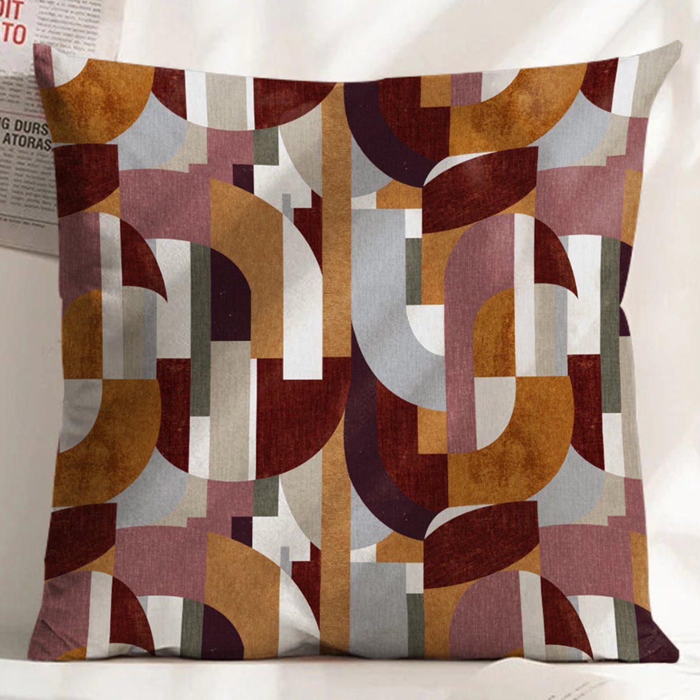 ILLUSION CURVES DIGITAL PRINTED CUSHION COVER CAMEL/PINK (Pack of 2)