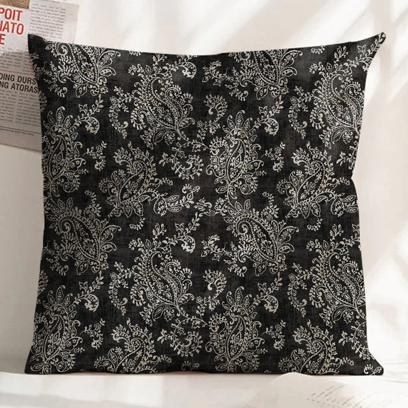 JODHPUR FLOWERS DIGITAL PRINTED CUSHION COVER BLACK (Pack of 2)
