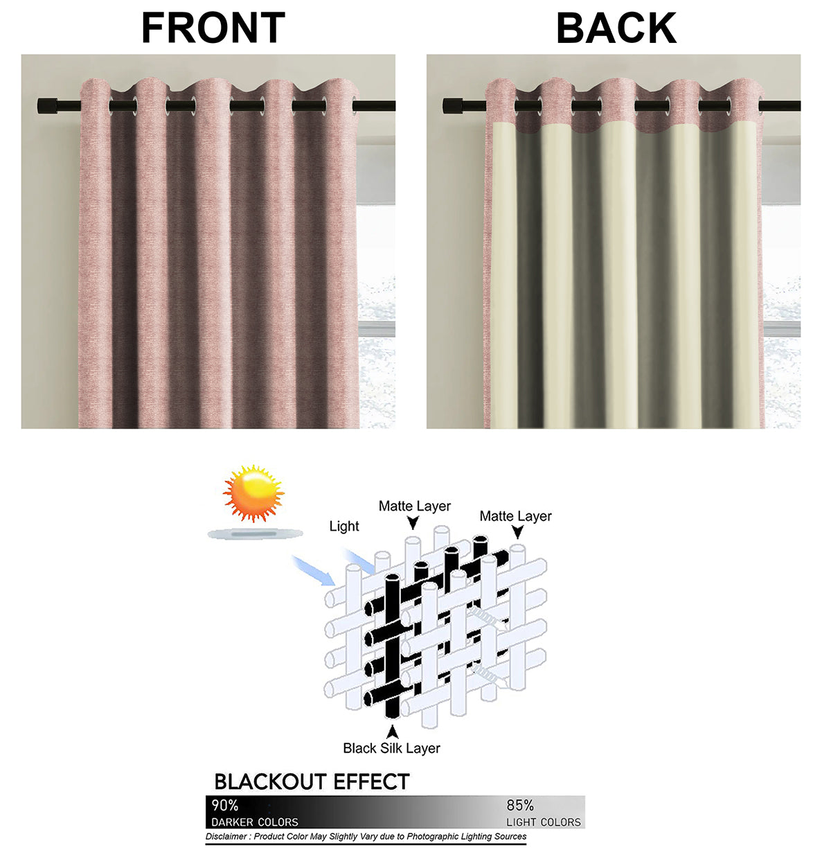 SUNBLOCK SLUBBY MED PINK PRINTED BLACKOUT CURTAIN