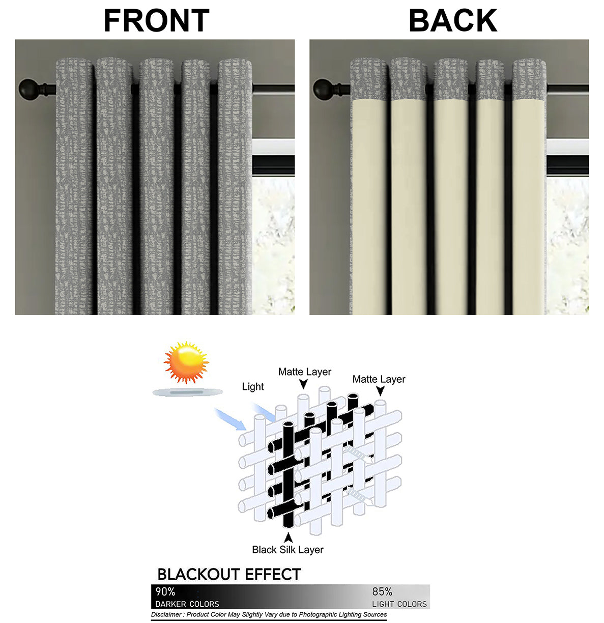 VALENCIA TEX GREY PRINTED BLACKOUT CURTAIN