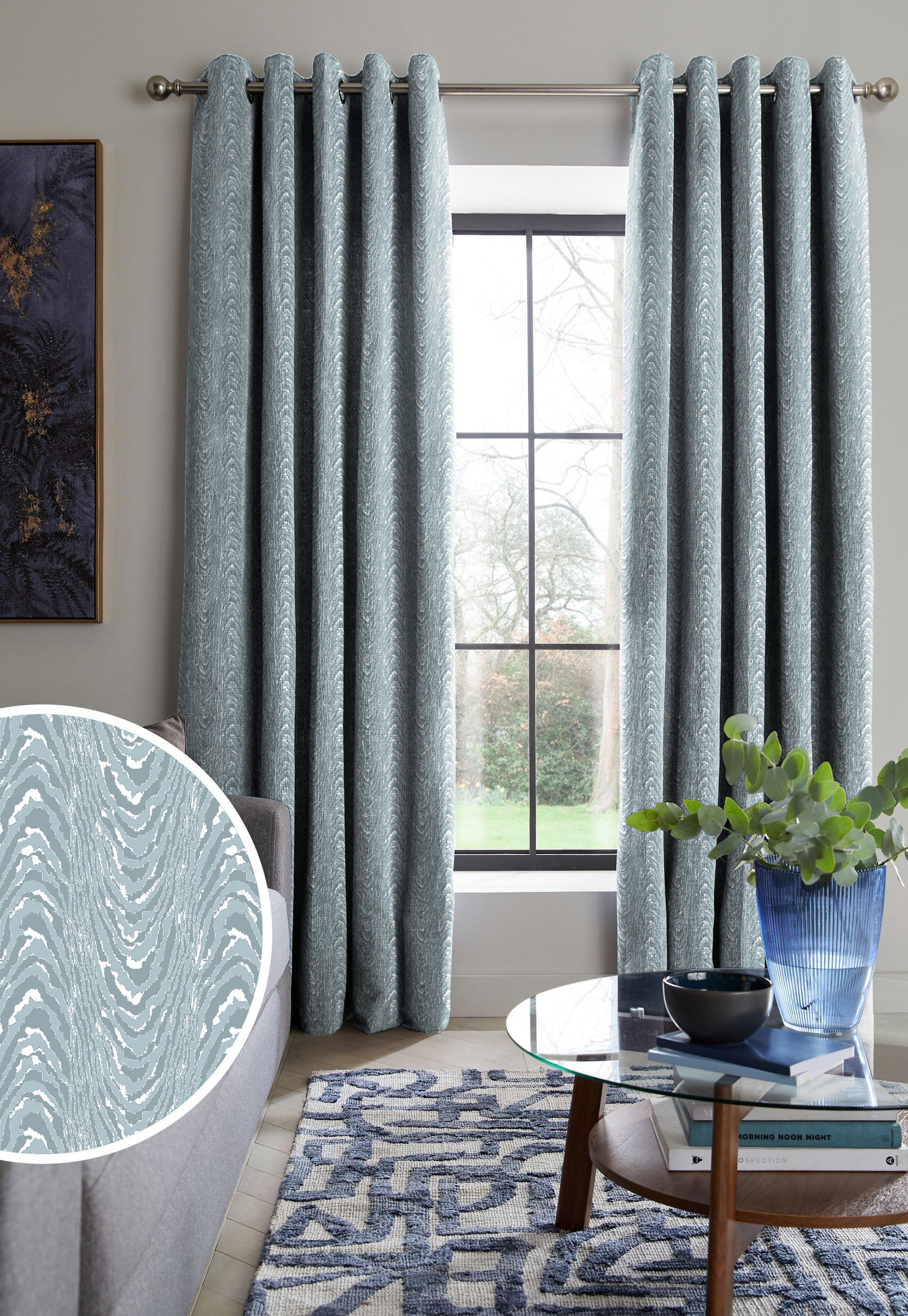MOIRE GREY PRINTED BLACKOUT CURTAIN