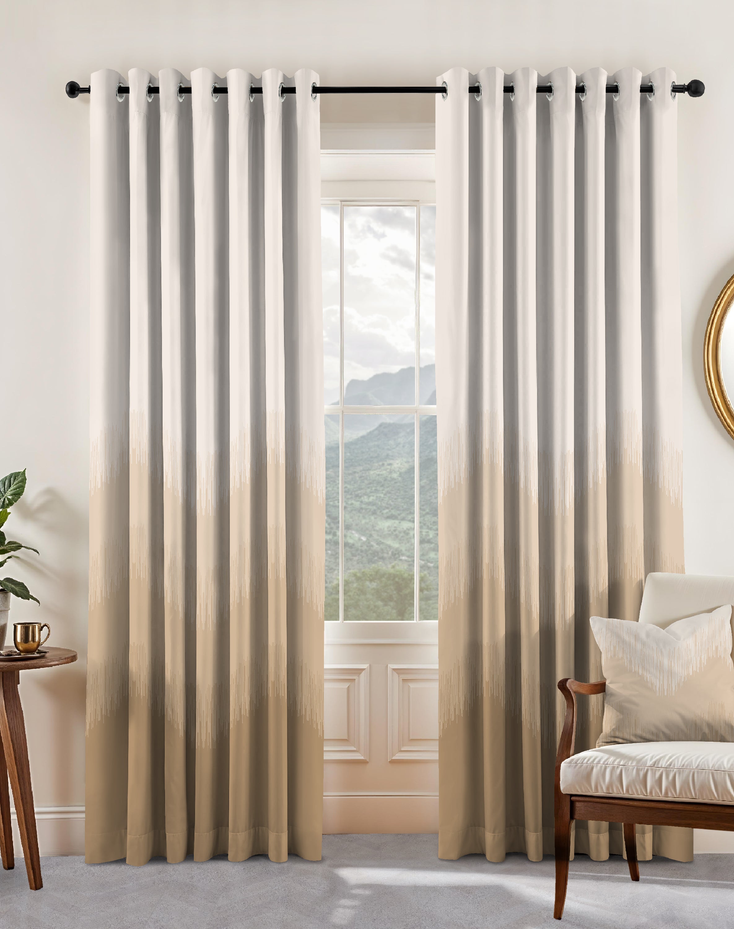 KIVO BROWN DIGITAL PRINTED BLACKOUT CURTAINS