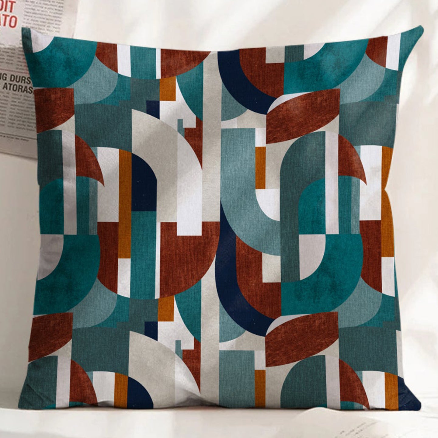 ILLUSION CURVES DIGITAL PRINTED CUSHION COVER TEAL/BROWN (Pack of 2)