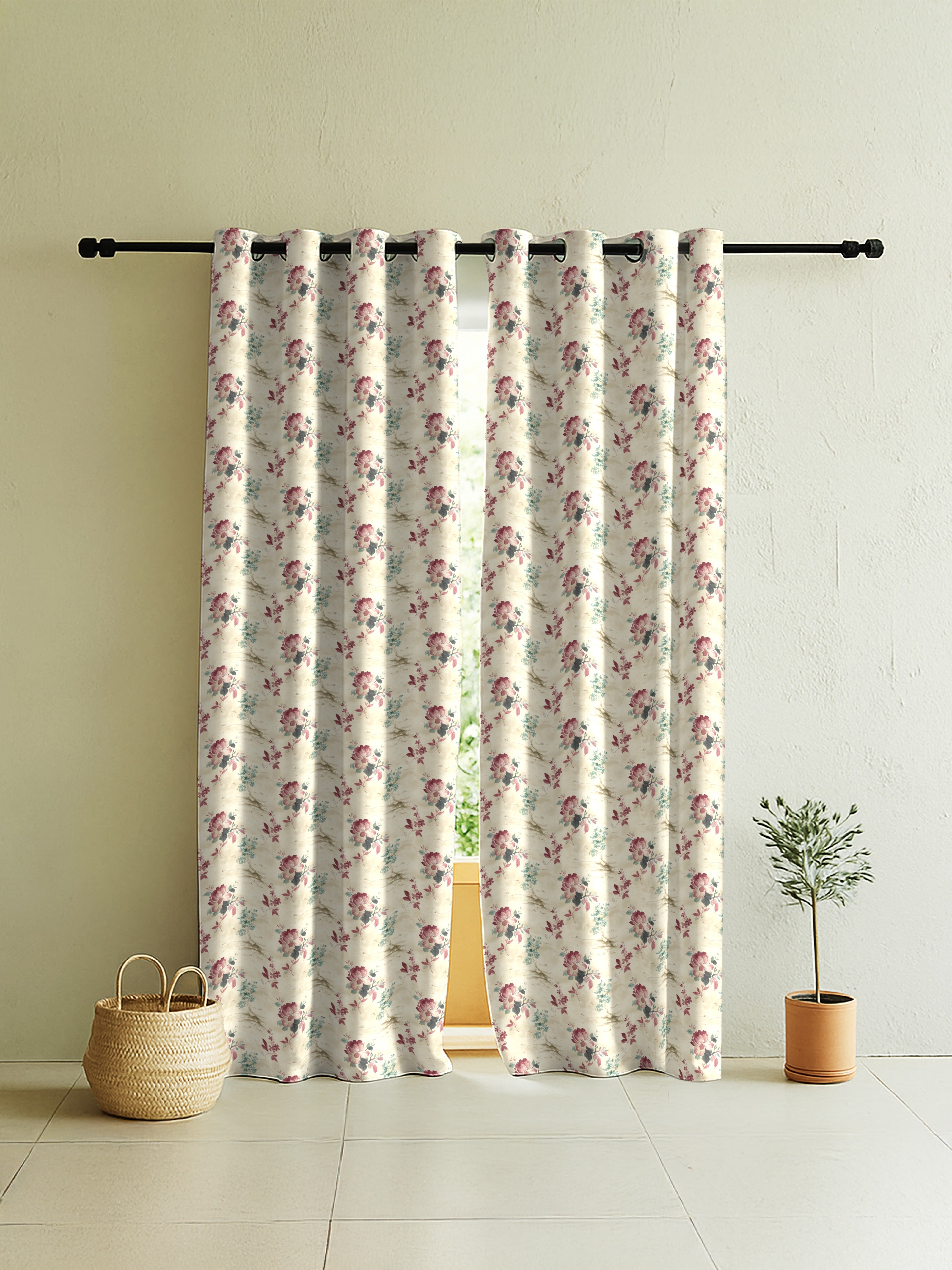 HAZEL PINK PRINTED ROOM DARKENER CURTAIN