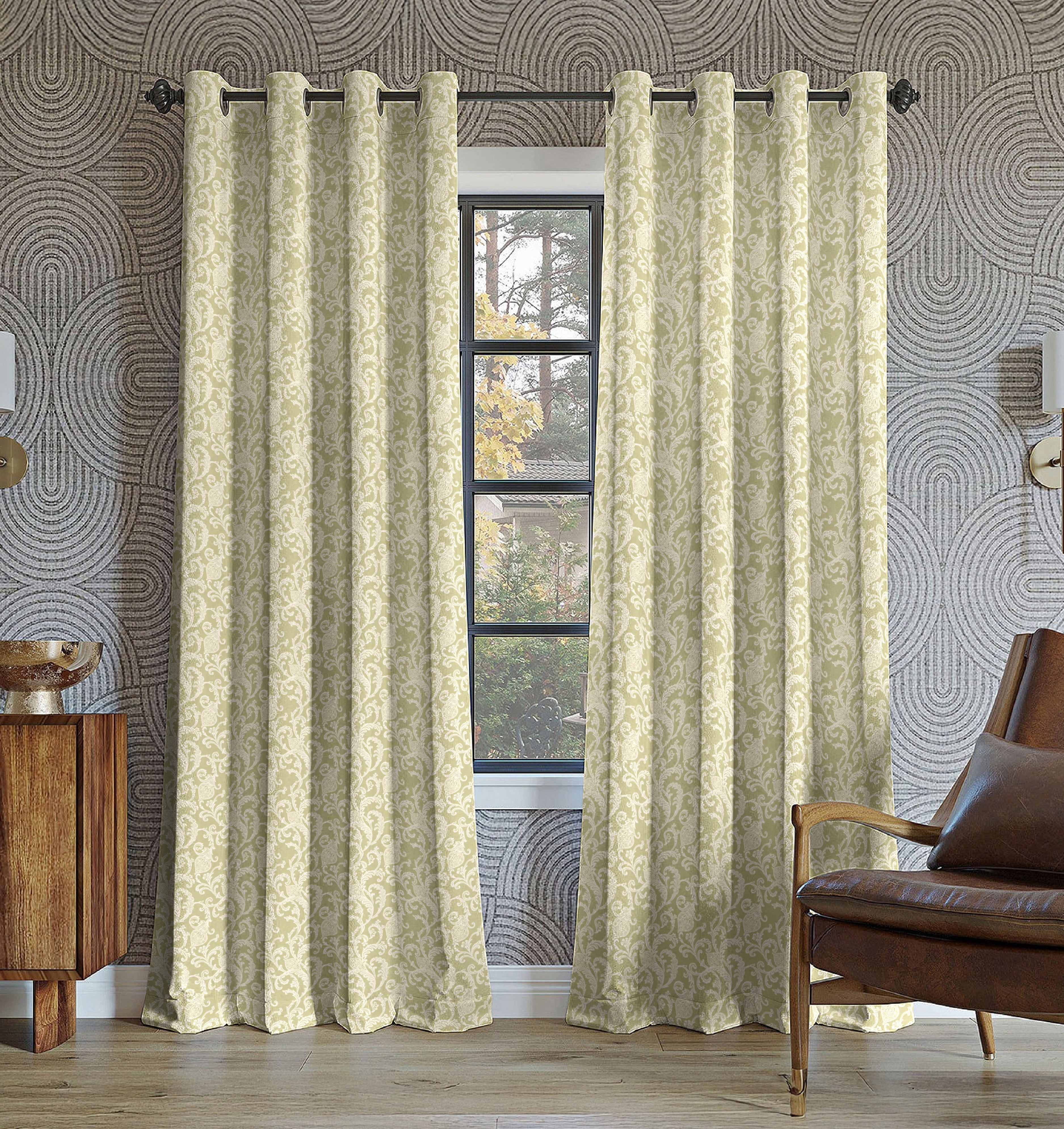 KOCHIN MATTY AVOCADO PRINTED ROOM DARKENER/100% BLACKOUT CURTAIN