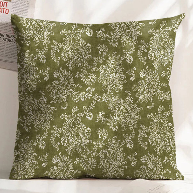 JODHPUR FLOWERS DIGITAL PRINTED CUSHION COVER OLIVE (Pack of 2)