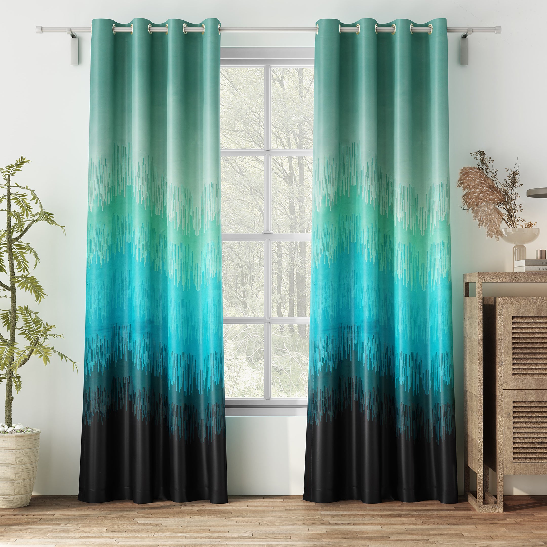KUDO TEAL PRINTED BLACKOUT CURTAIN