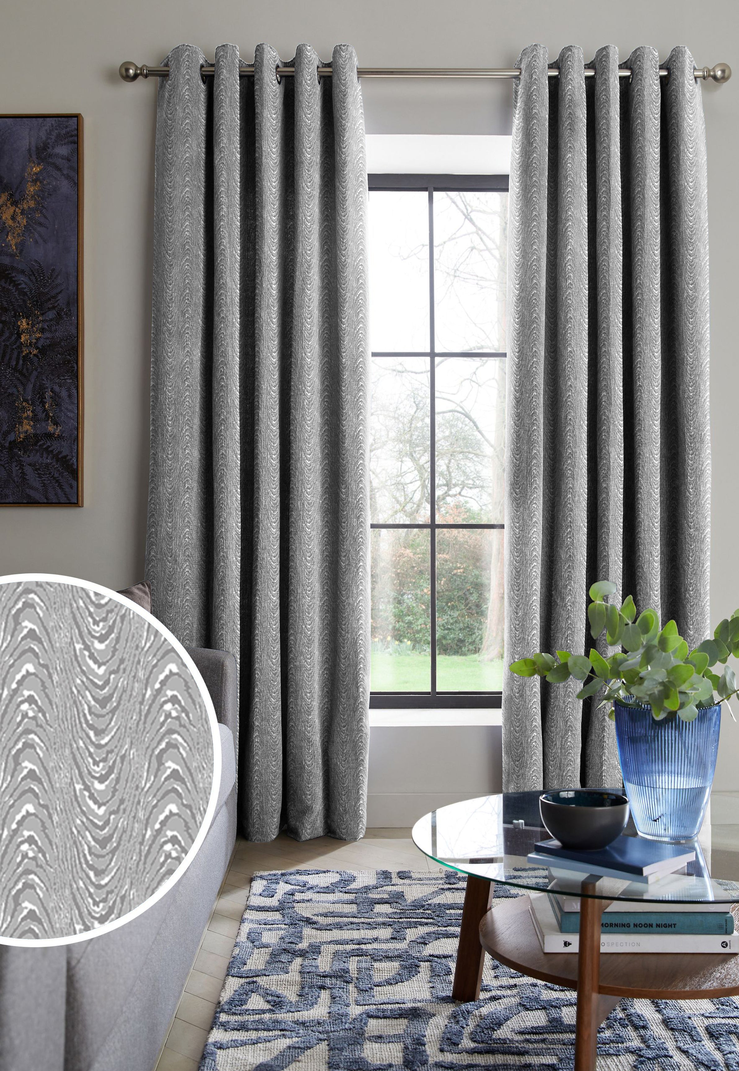 MOIRE PEWTER PRINTED BLACKOUT CURTAIN