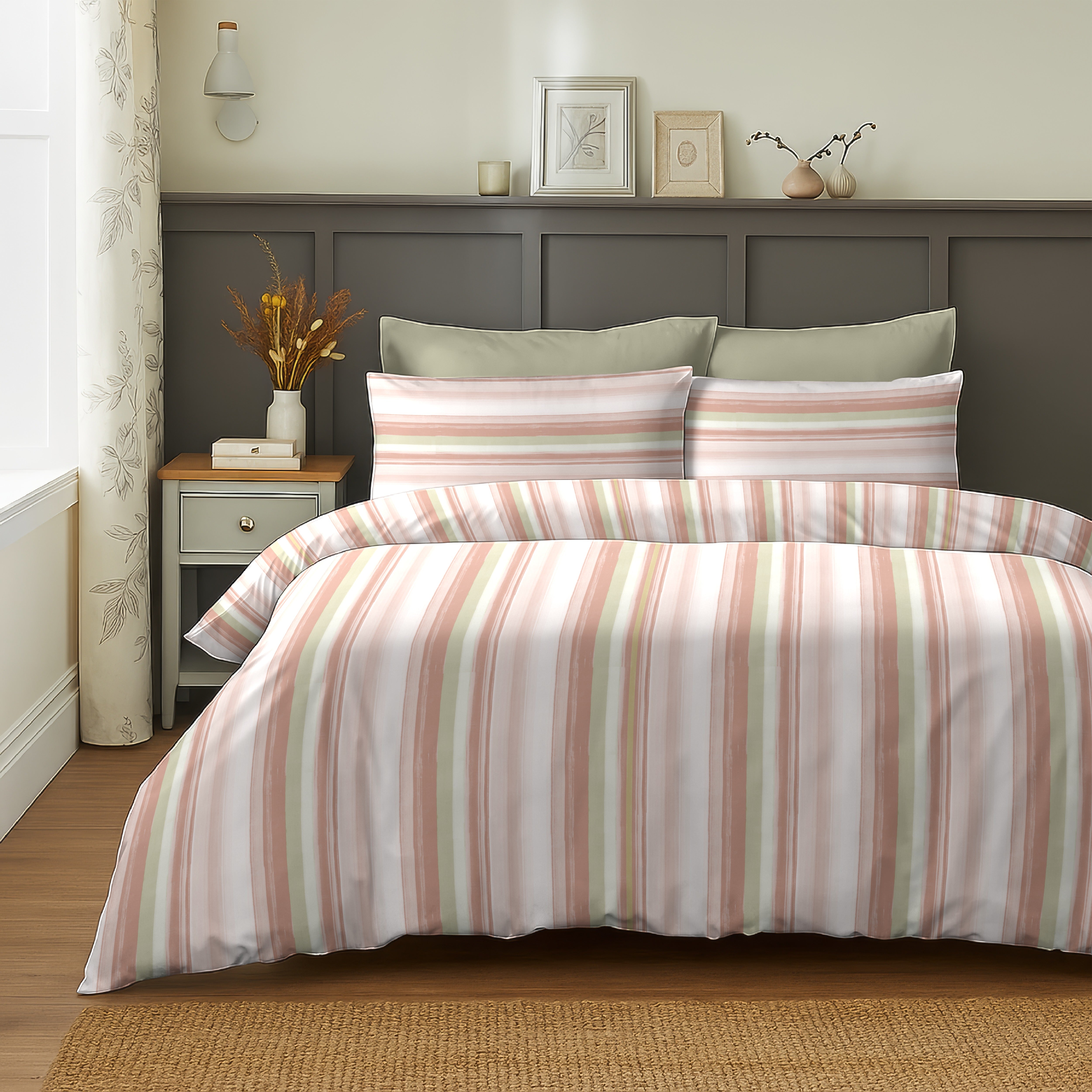 ALVIN STRIPES PINK BEDSHEET WITH PILLOWCOVER