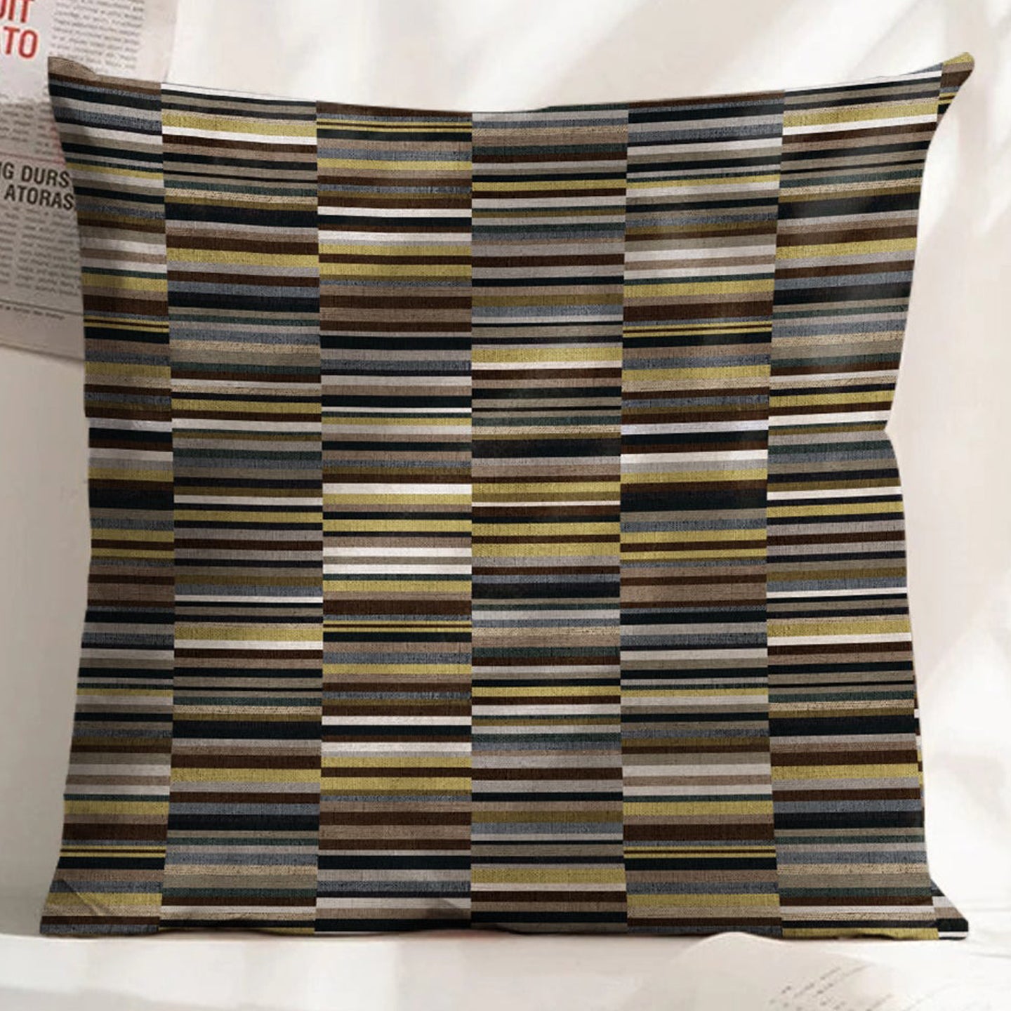 ILLUSION DASH DIGITAL PRINTED CUSHION COVER BROWN/YELLOW (Pack of 2)