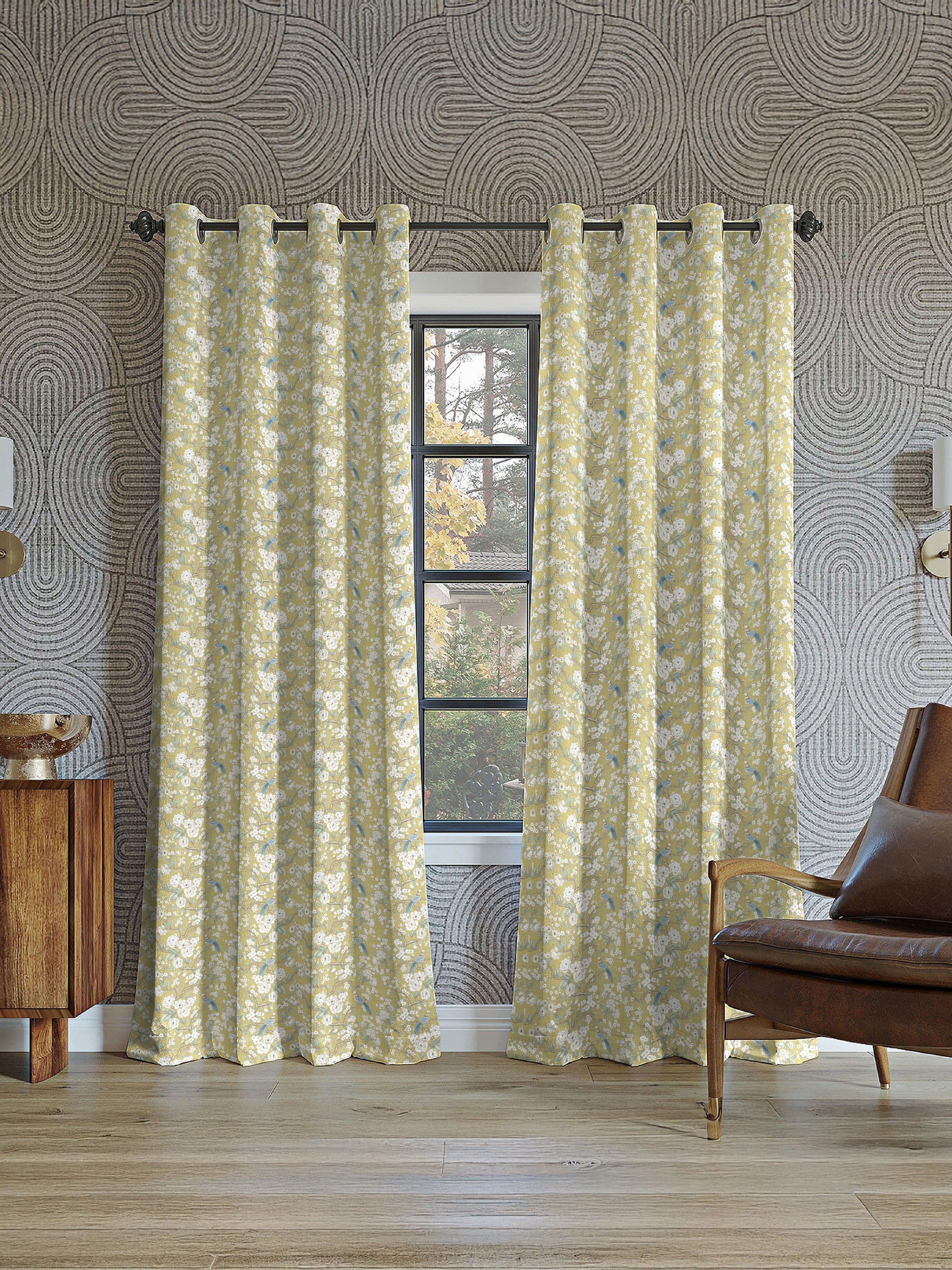 CAPRI MATTY LIGHT GREEN PRINTED ROOM DARKENER CURTAIN
