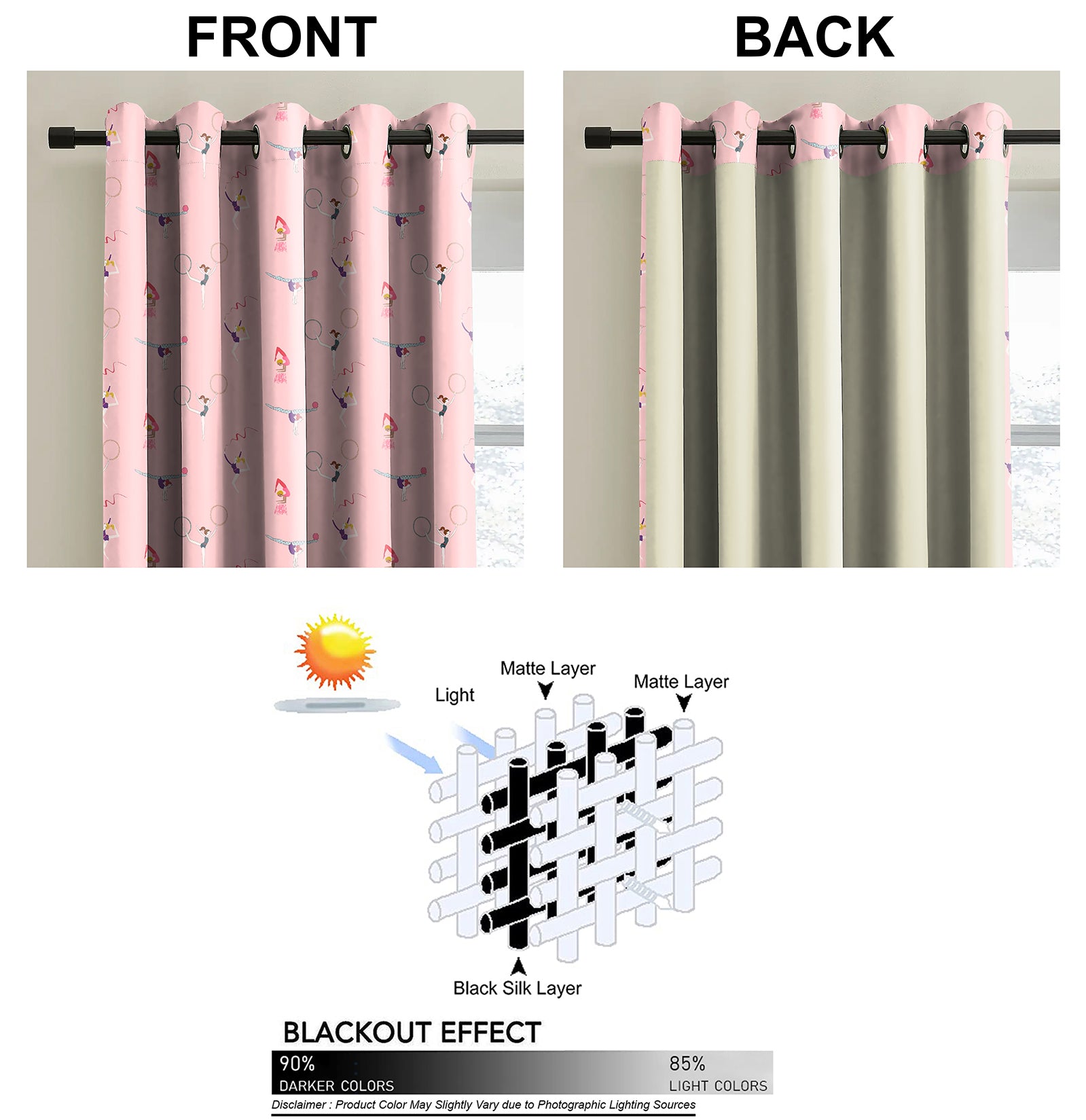GYMNASTIC PASTEL PINK PRINTED BLACKOUT CURTAIN
