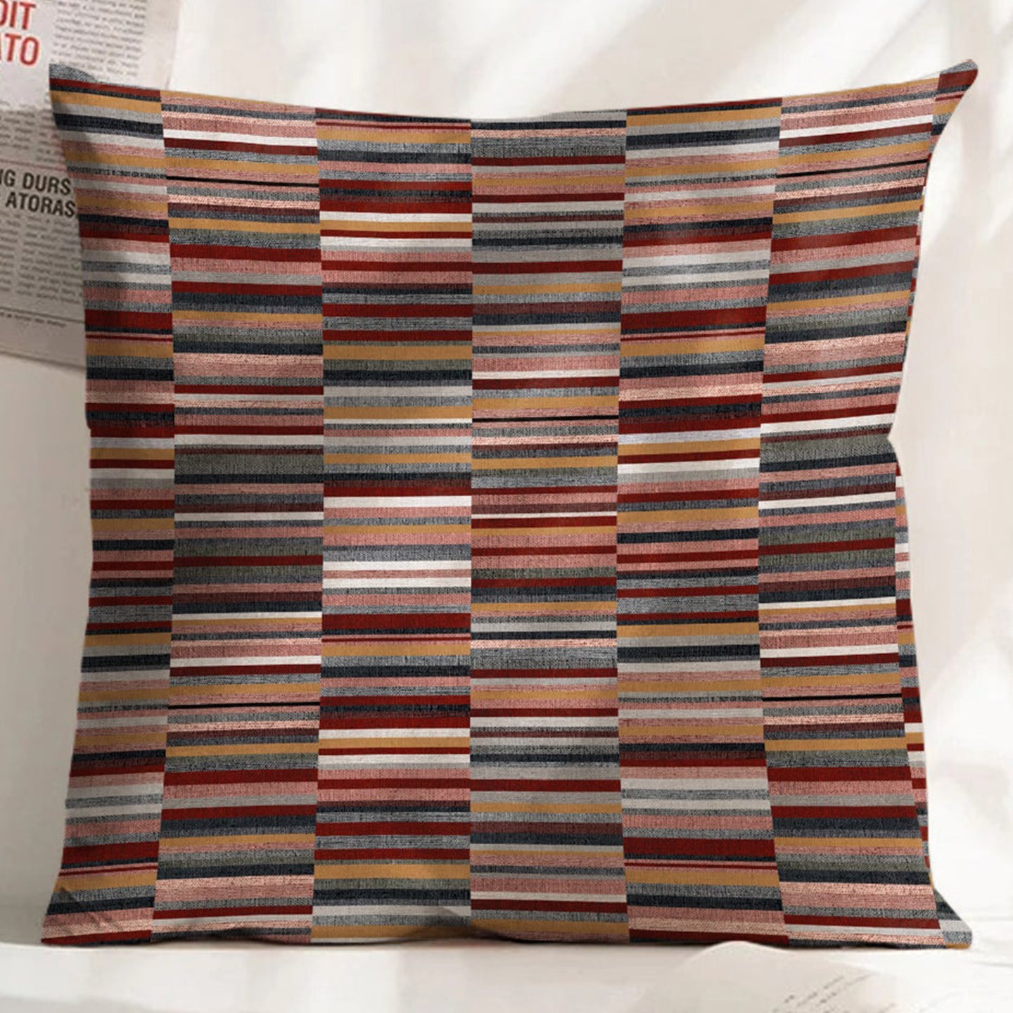 ILLUSION DASH DIGITAL PRINTED CUSHION COVER RED/CAMEL (Pack of 2)