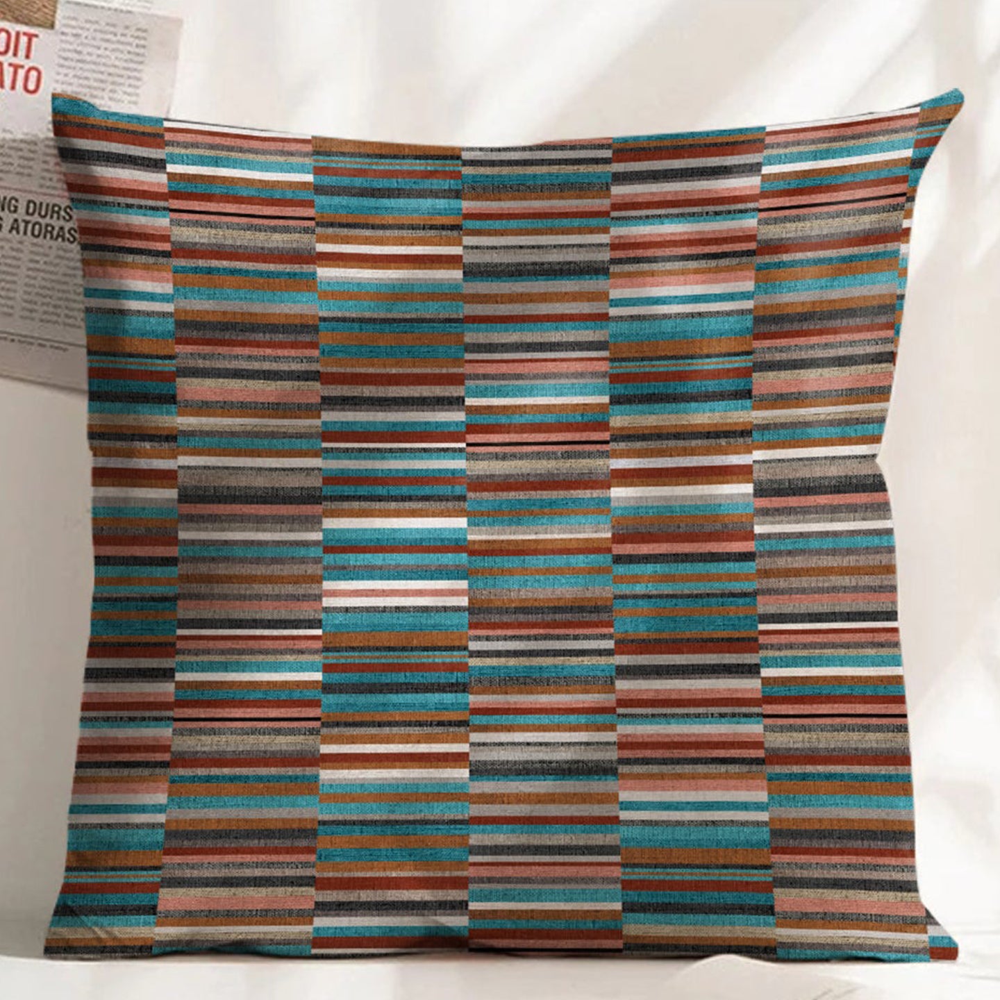 ILLUSION DASH DIGITAL PRINTED CUSHION COVER BLUE/CAMEL (Pack of 2)