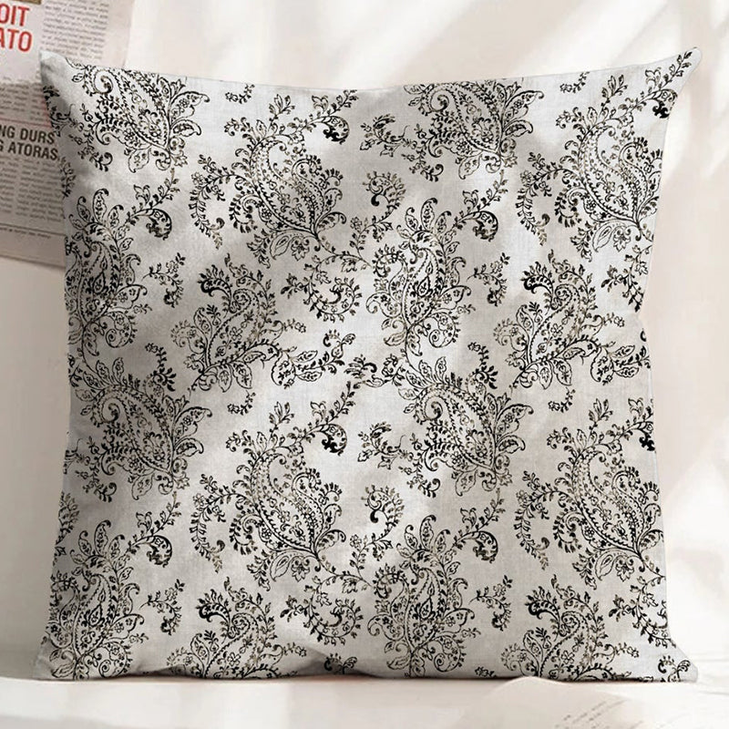 JODHPUR FLOWERS DIGITAL PRINTED CUSHION COVER WHITE AND BLACK (Pack of 2)