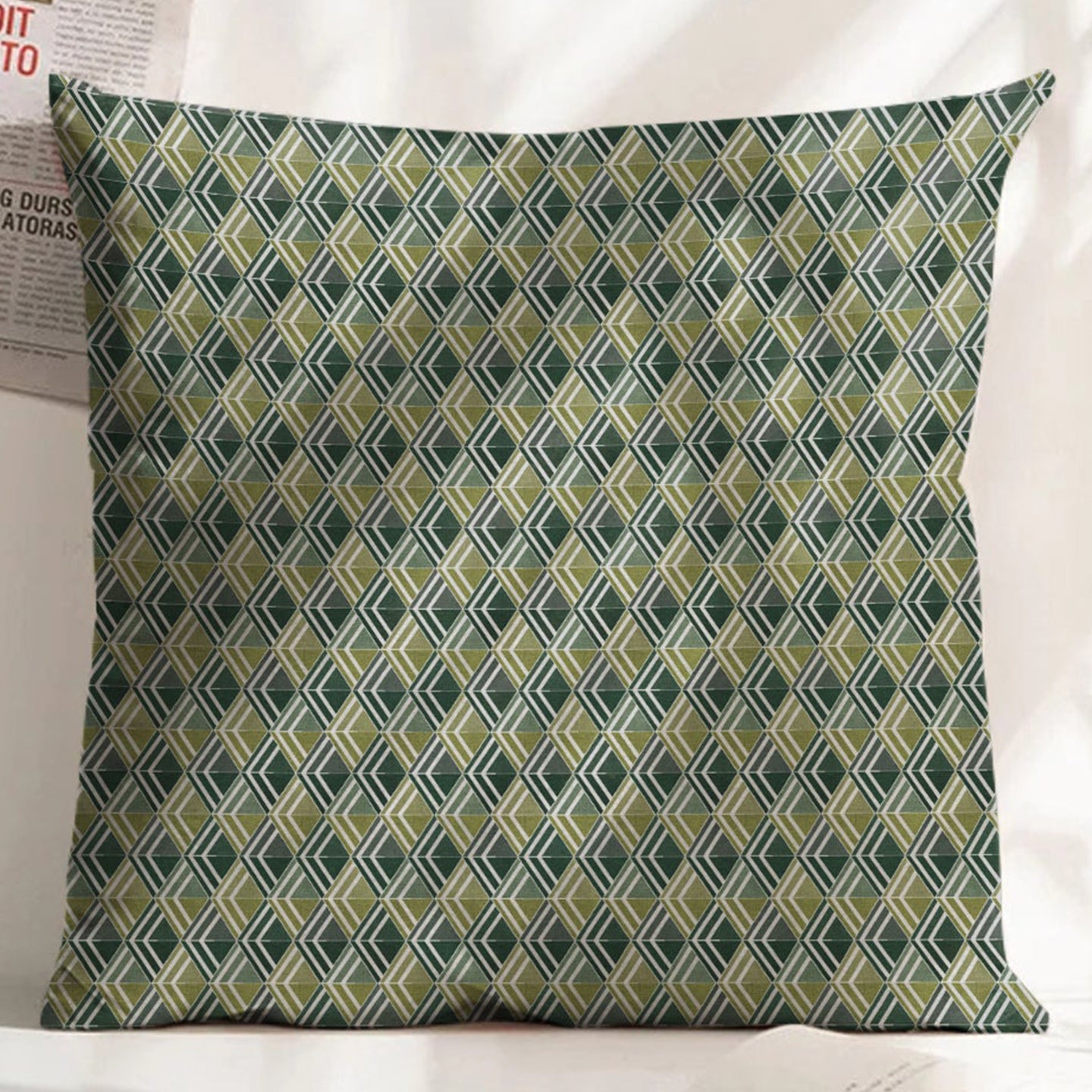 ILLUSION MULTI TRIANGLE DIGITAL PRINTED CUSHION COVER OLIVE/GREEN (Pack of 2)