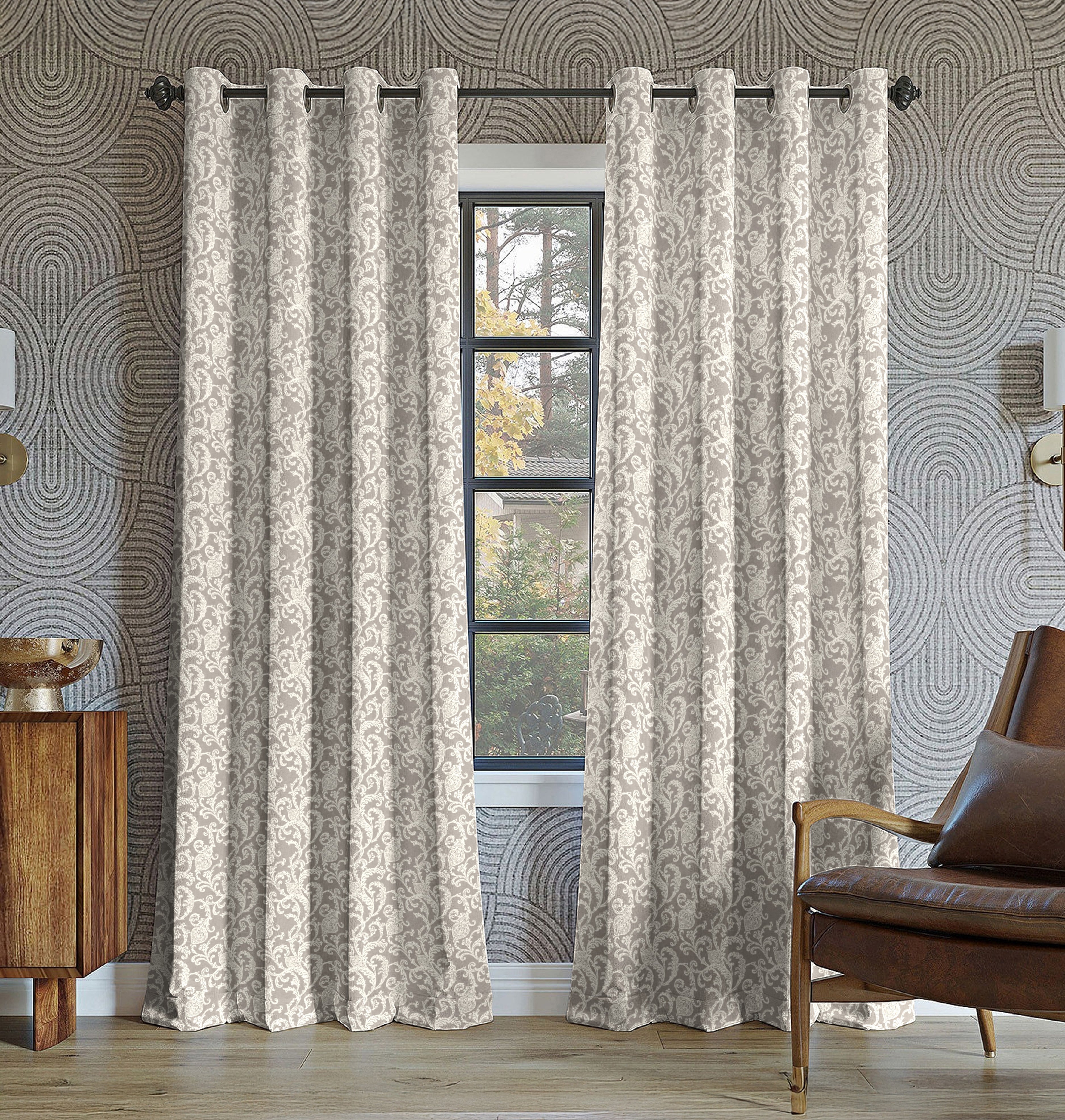 KOCHIN MATTY COFFEE PRINTED ROOM DARKENER/100% BLACKOUT CURTAIN