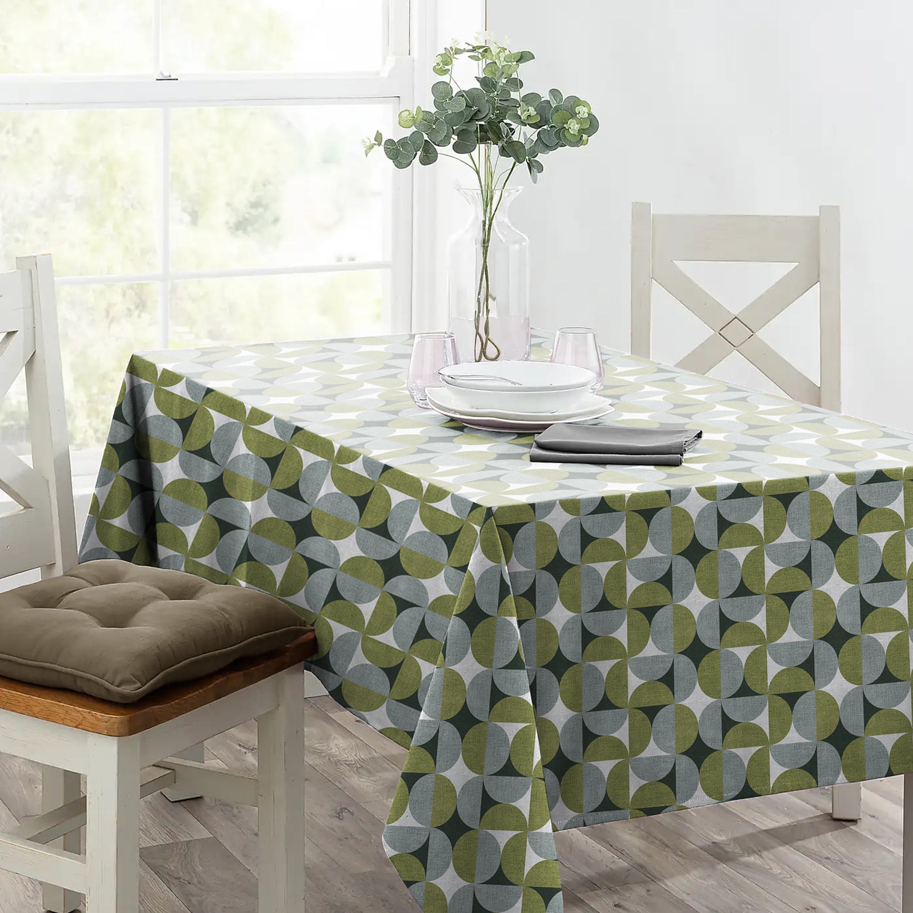 ILLUSION CIRCLE 6 SEATER TABLE CLOTH OLIVE/GREY