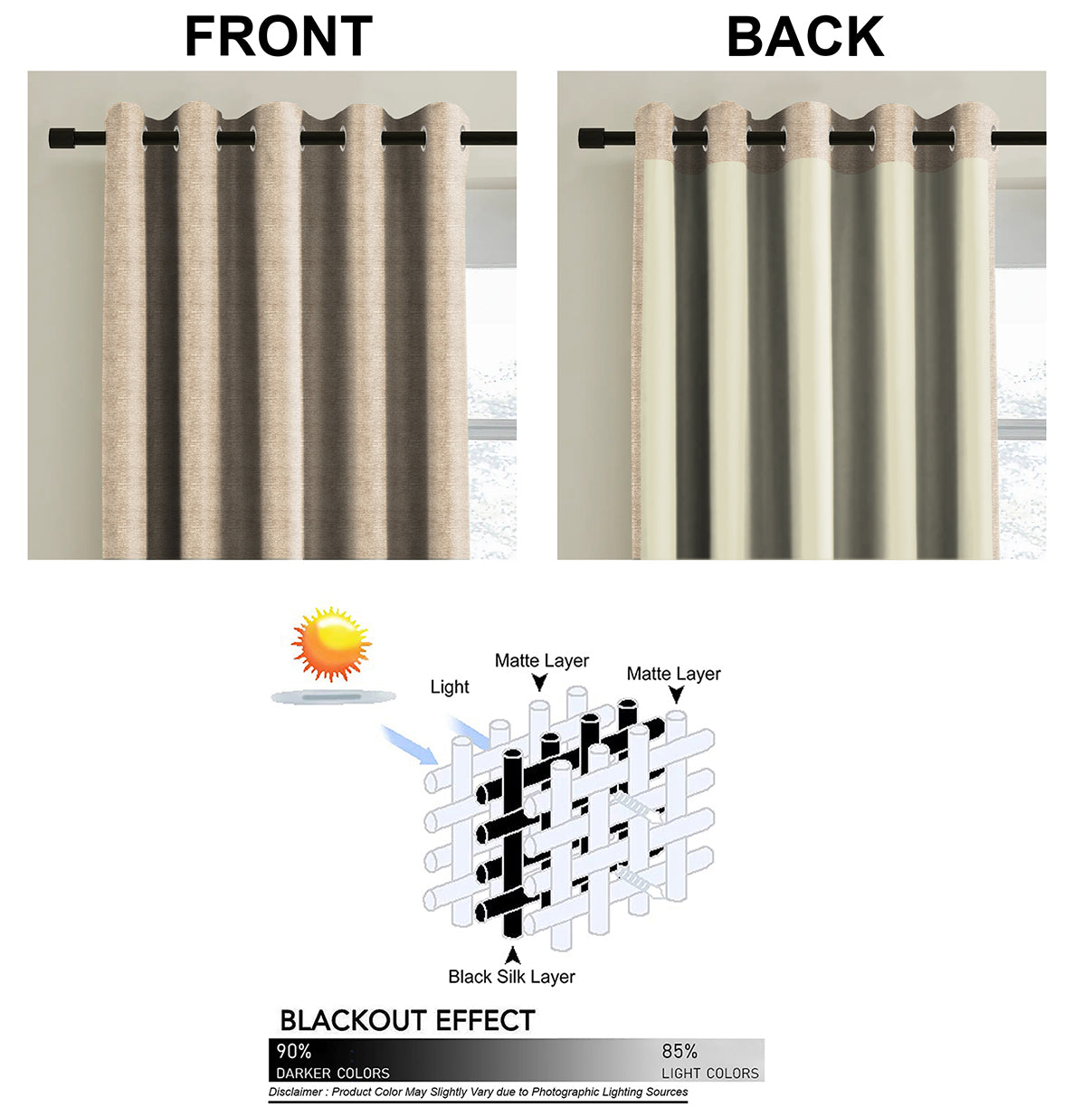 SUNBLOCK SLUBBY LIGHT BROWN PRINTED BLACKOUT CURTAIN
