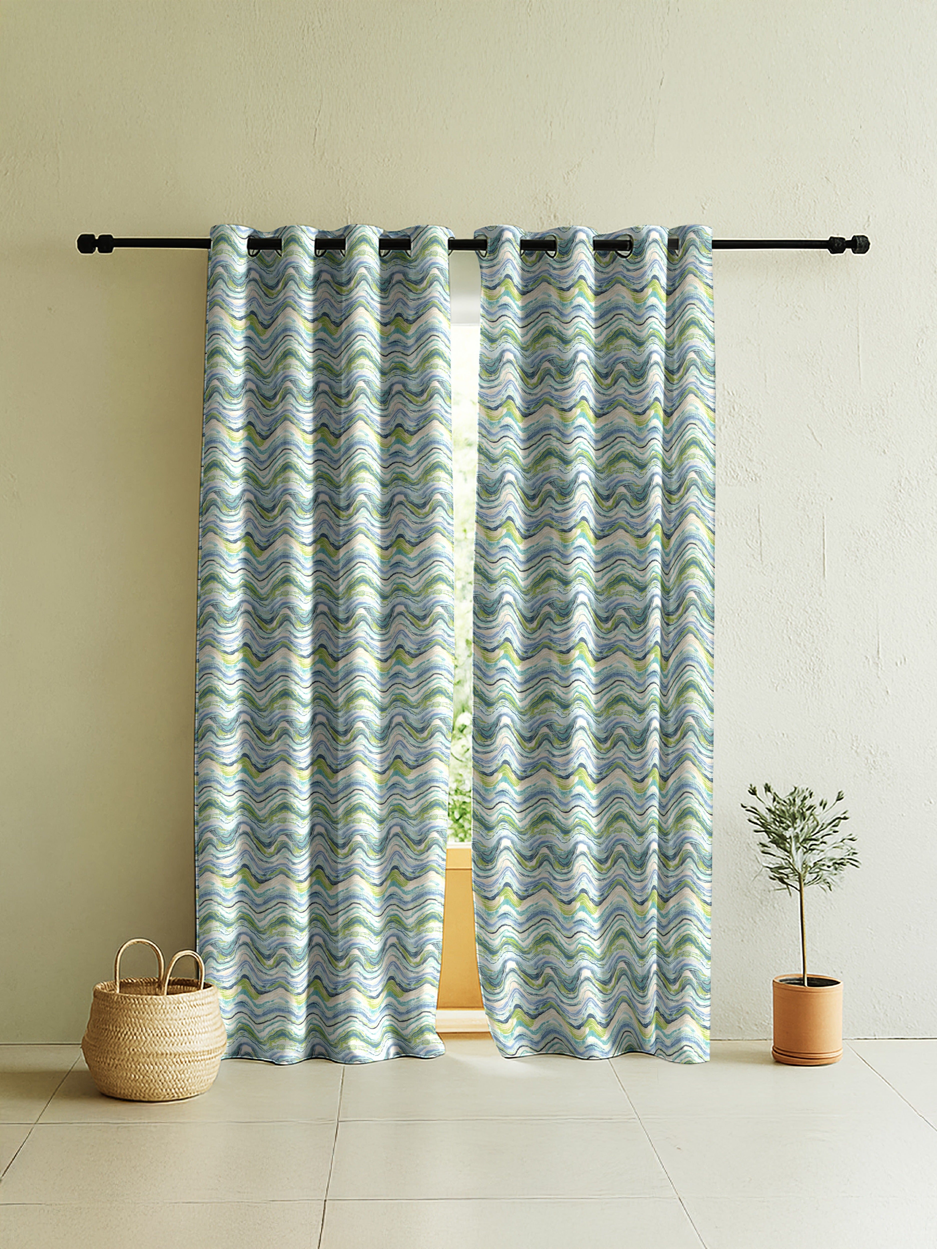 DEXTER MATTY OLIVE GREE PRINTED ROOM DARKENER CURTAIN