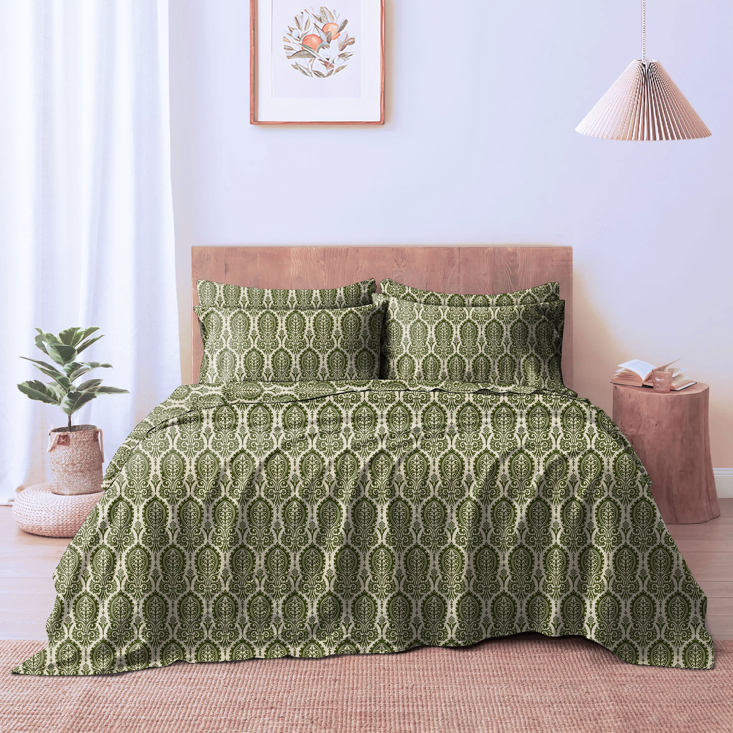 Manchester Army Green Bedcover for Double Bed with 2 Pillow Covers King Size (104" X 90")