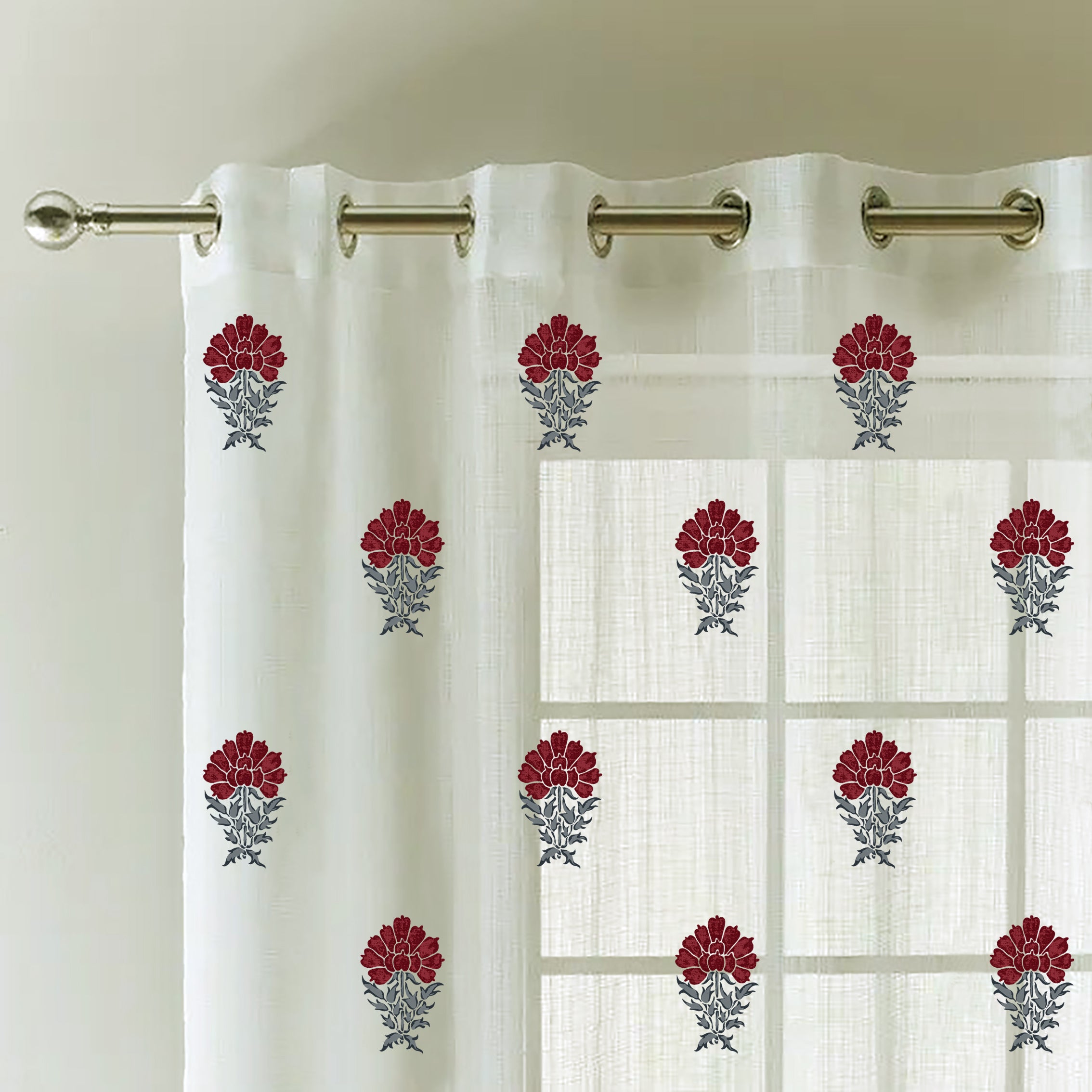 OAK MAROON PRINTED SHEER CURTAIN